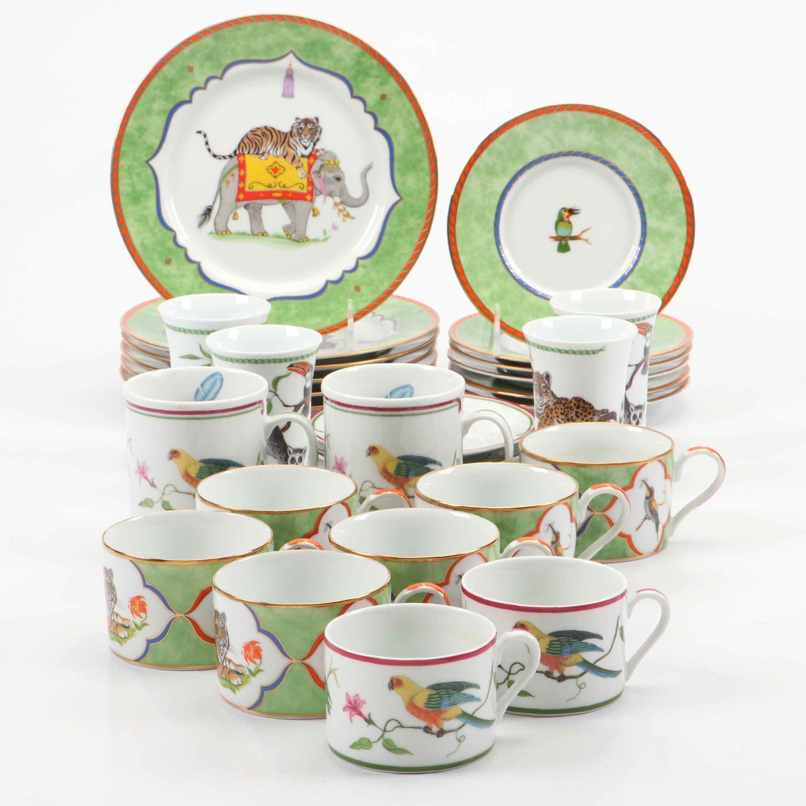 Lynn Chase "Tiger Raj" Porcelain Salad Plate, Saucers, Teacups and More
