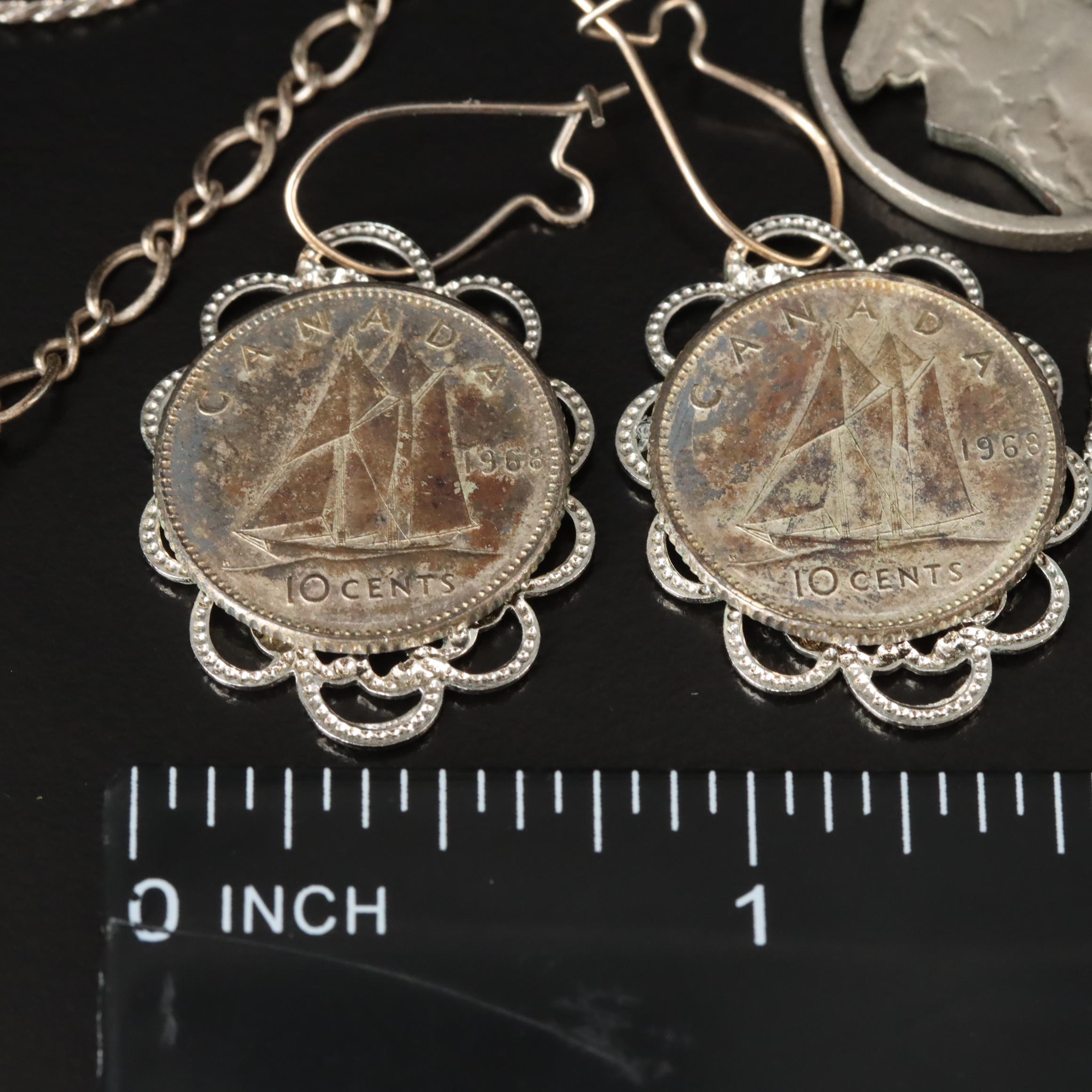 Buffalo Nickel, Canadian Coins, Sterling and 900 Silver Featured in Jewelry