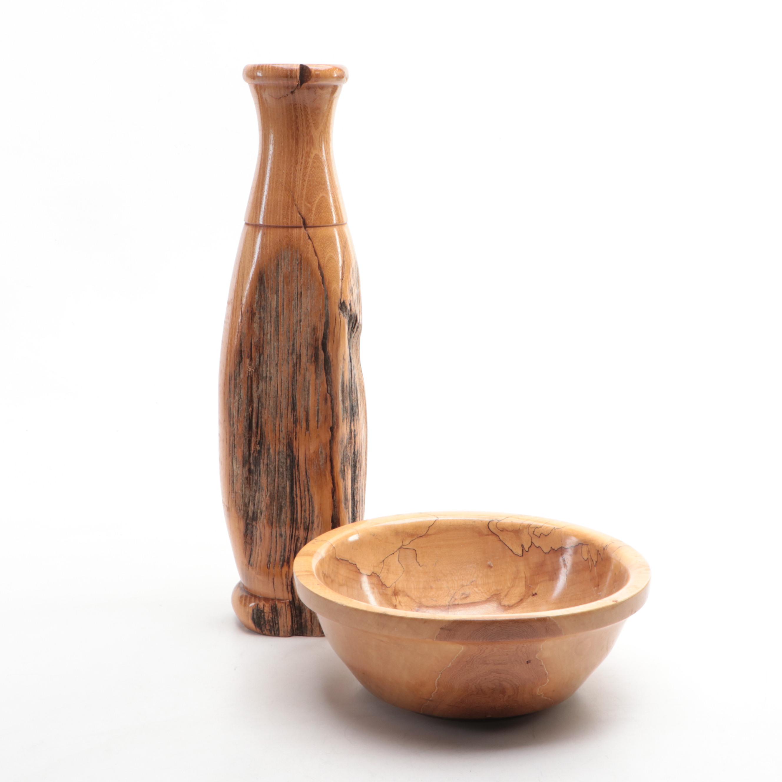 J Goethel Spalted Maple Bowl with Turned Wood Vase