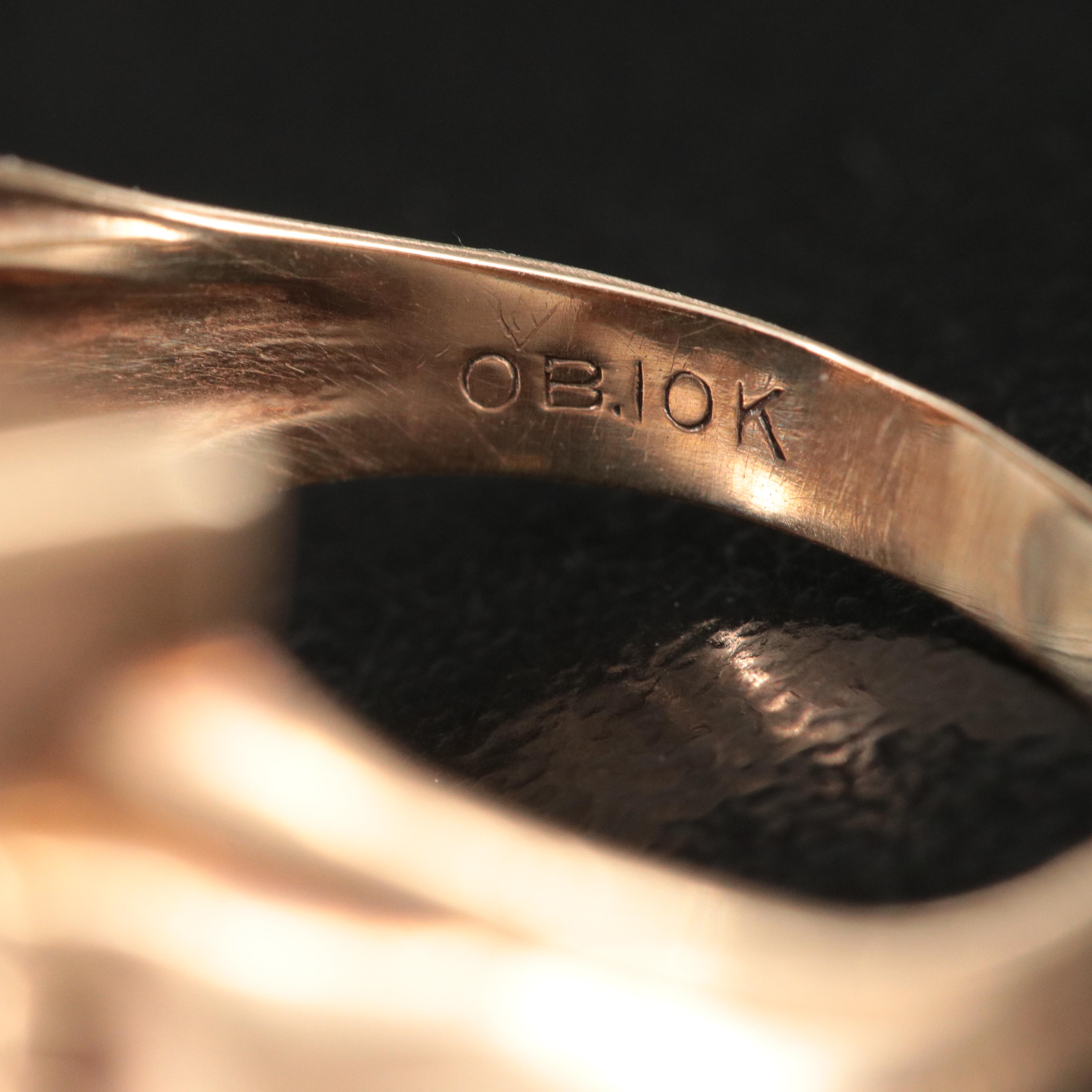 Retro Ostby & Barton 10K Black Onyx Initial S Signet Ring with Diamond Accent