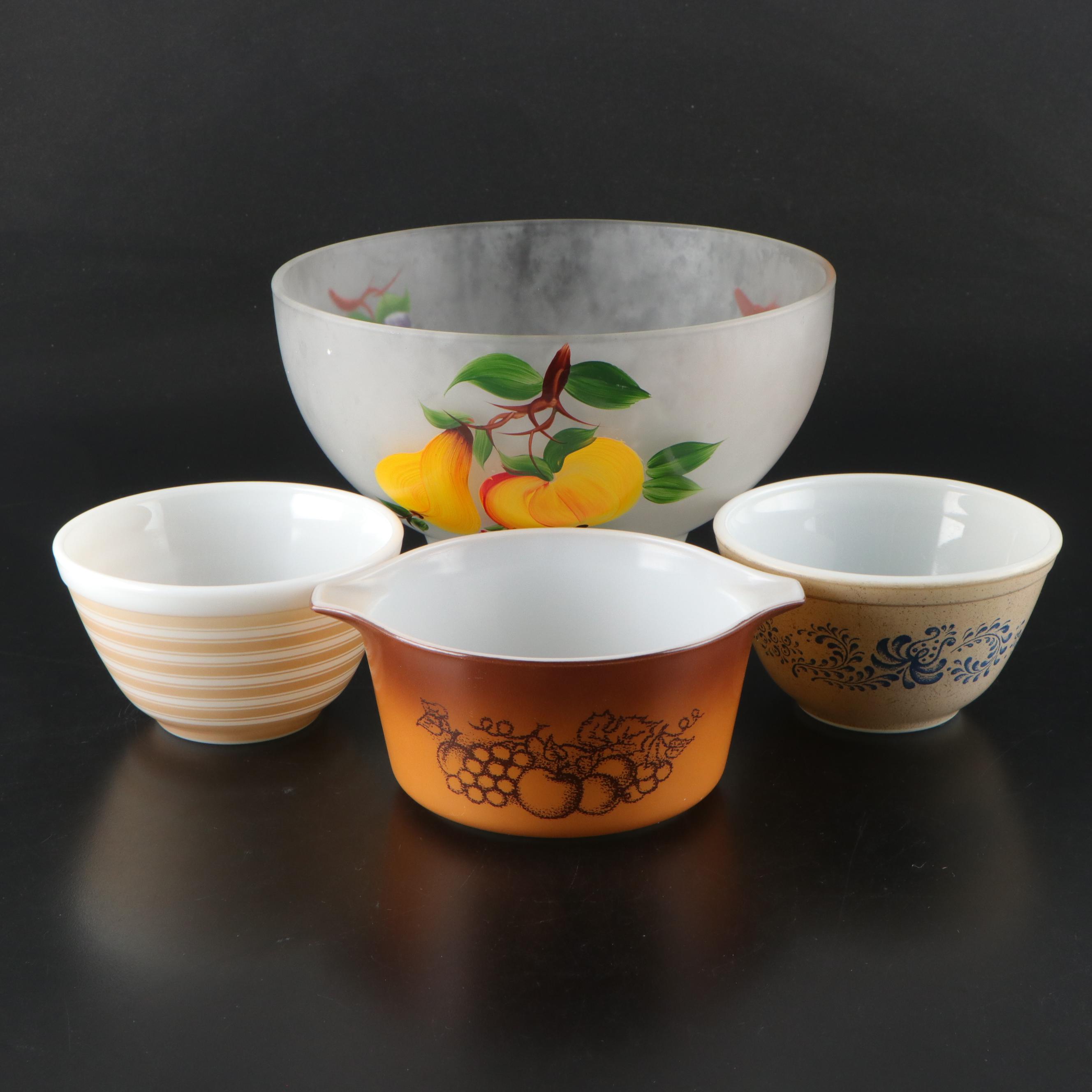 Pyrex and Hand-Painted Frosted Glass Bowls