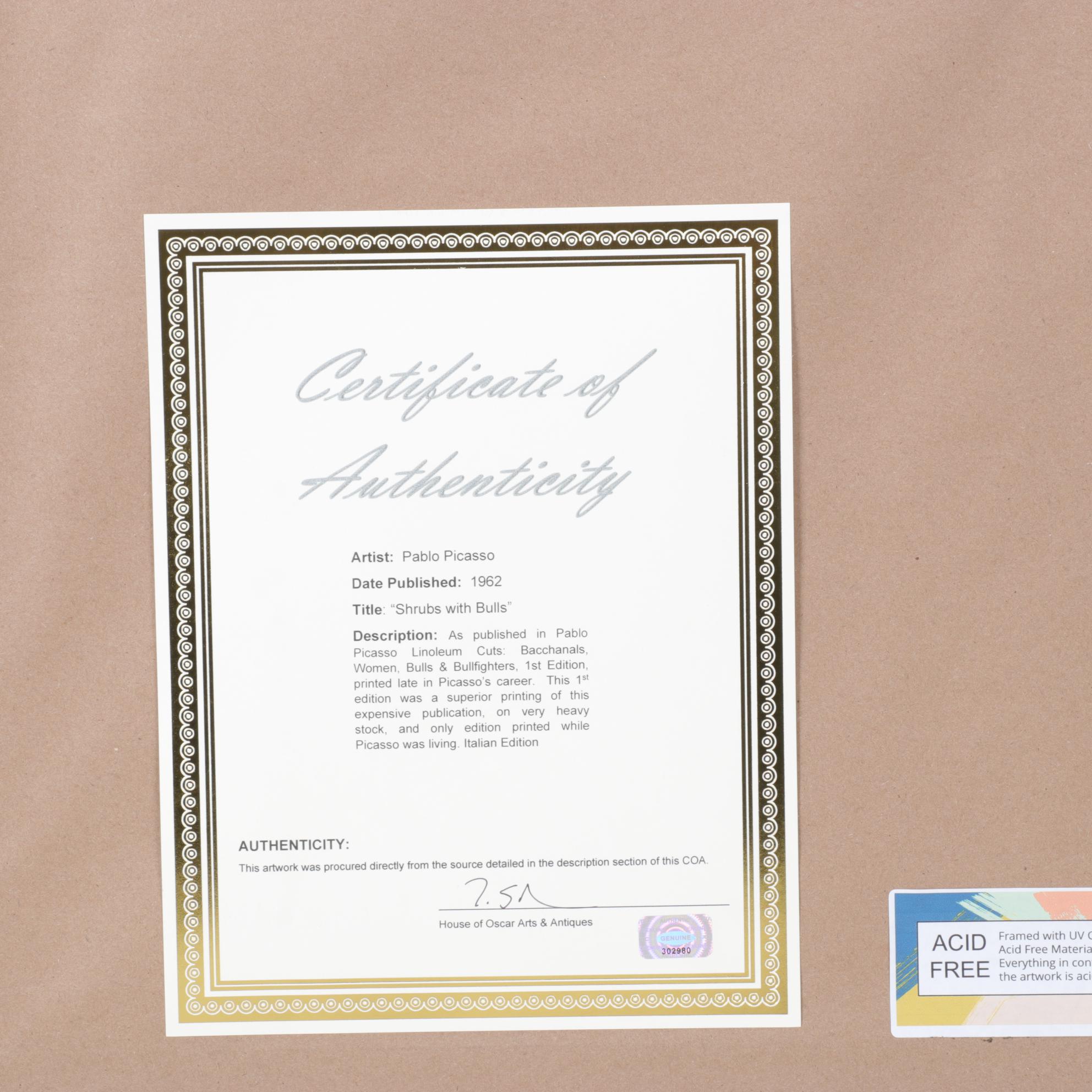 Pablo Picasso Linocut "Plante aux Toritos"