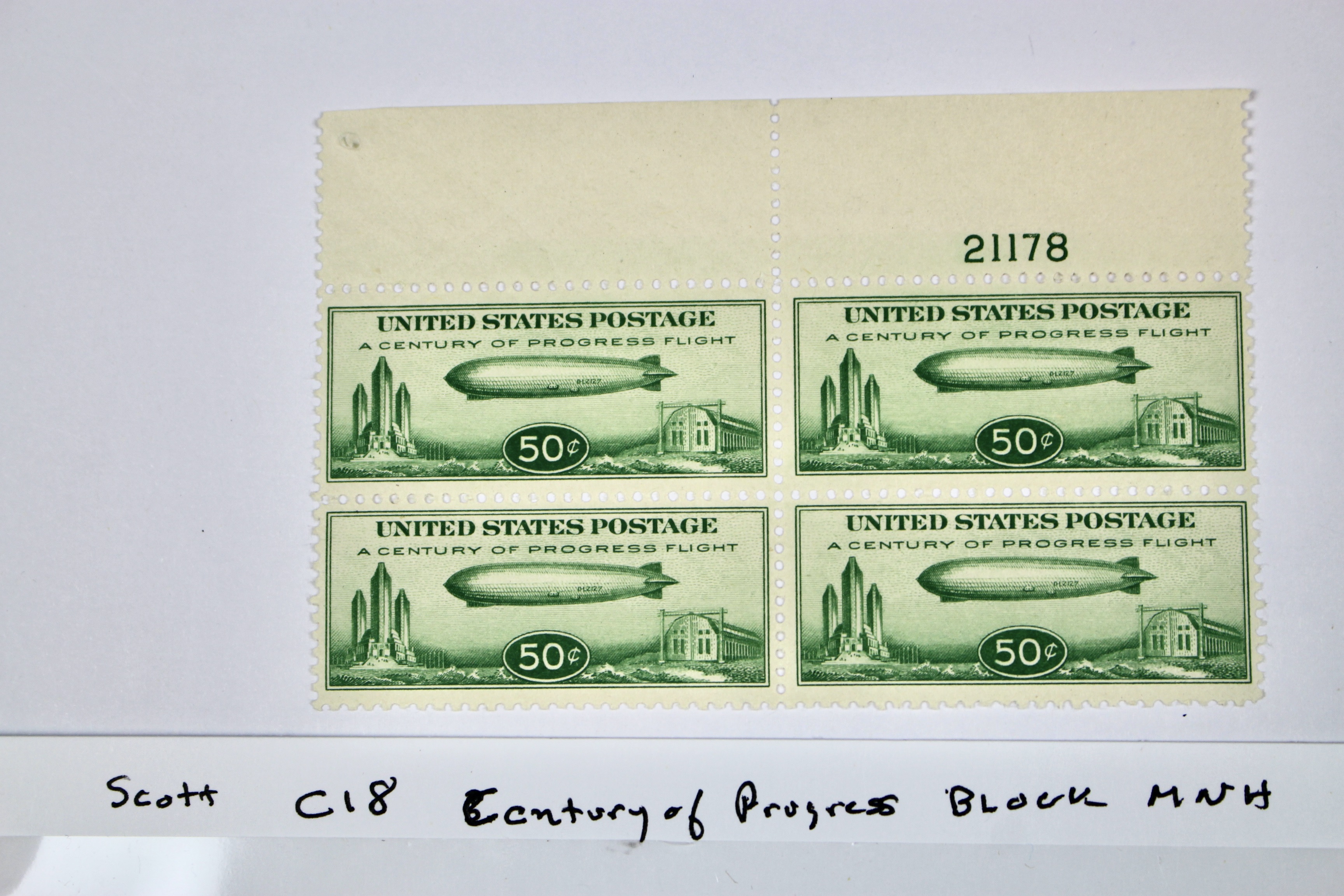 Scott #C18 Century of Progress U.S. Postage Stamp Block, MNH