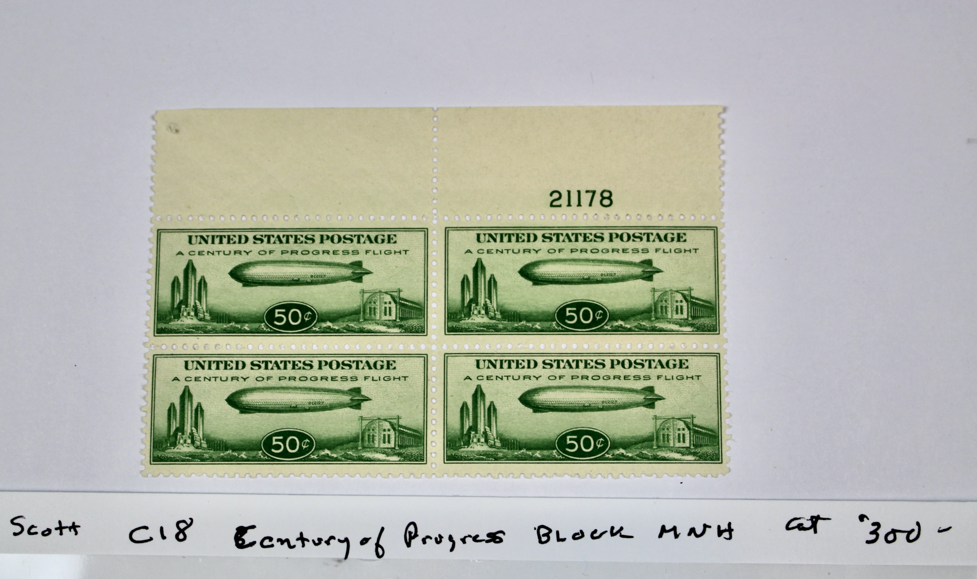 Scott #C18 Century of Progress U.S. Postage Stamp Block, MNH