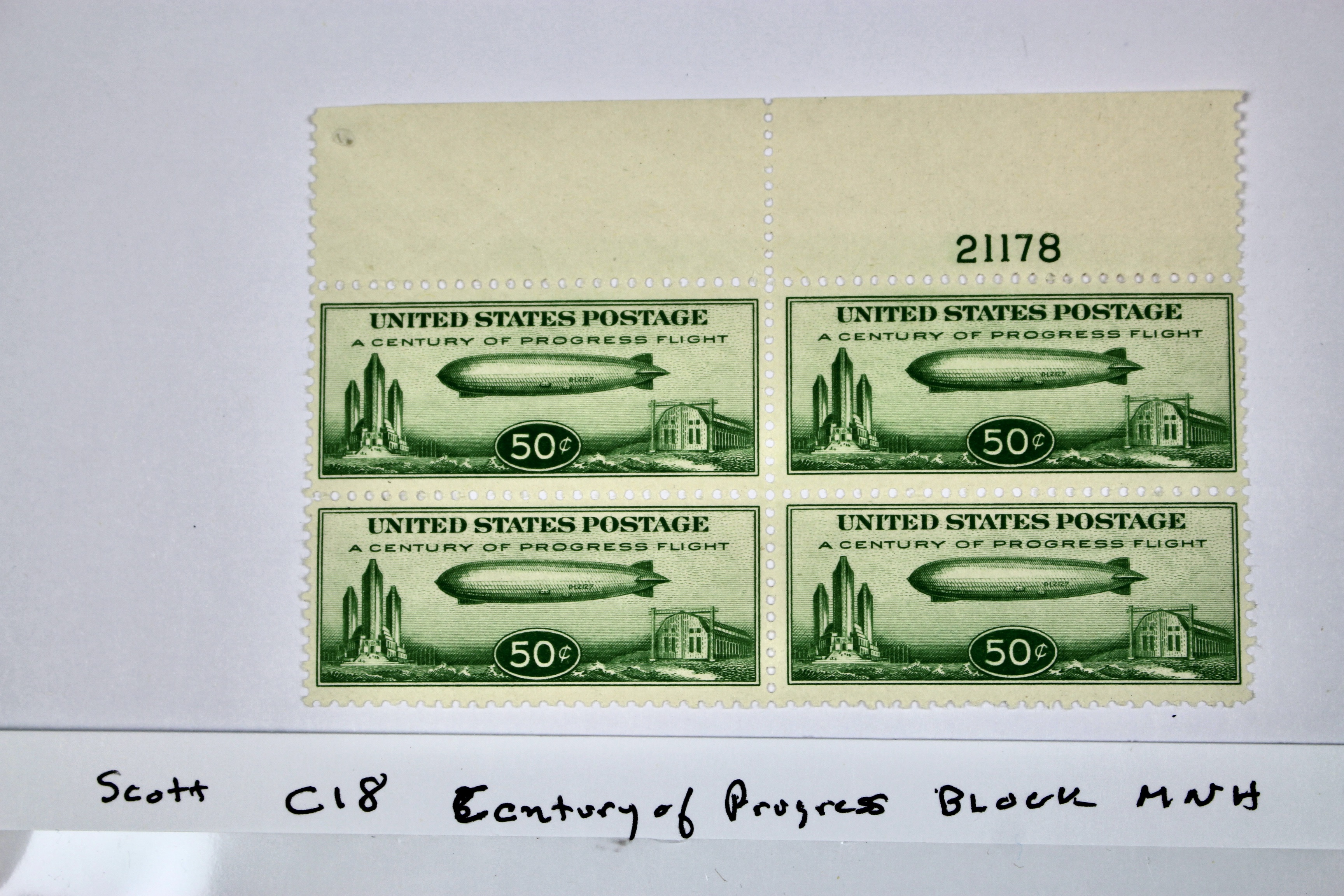 Scott #C18 Century of Progress U.S. Postage Stamp Block, MNH
