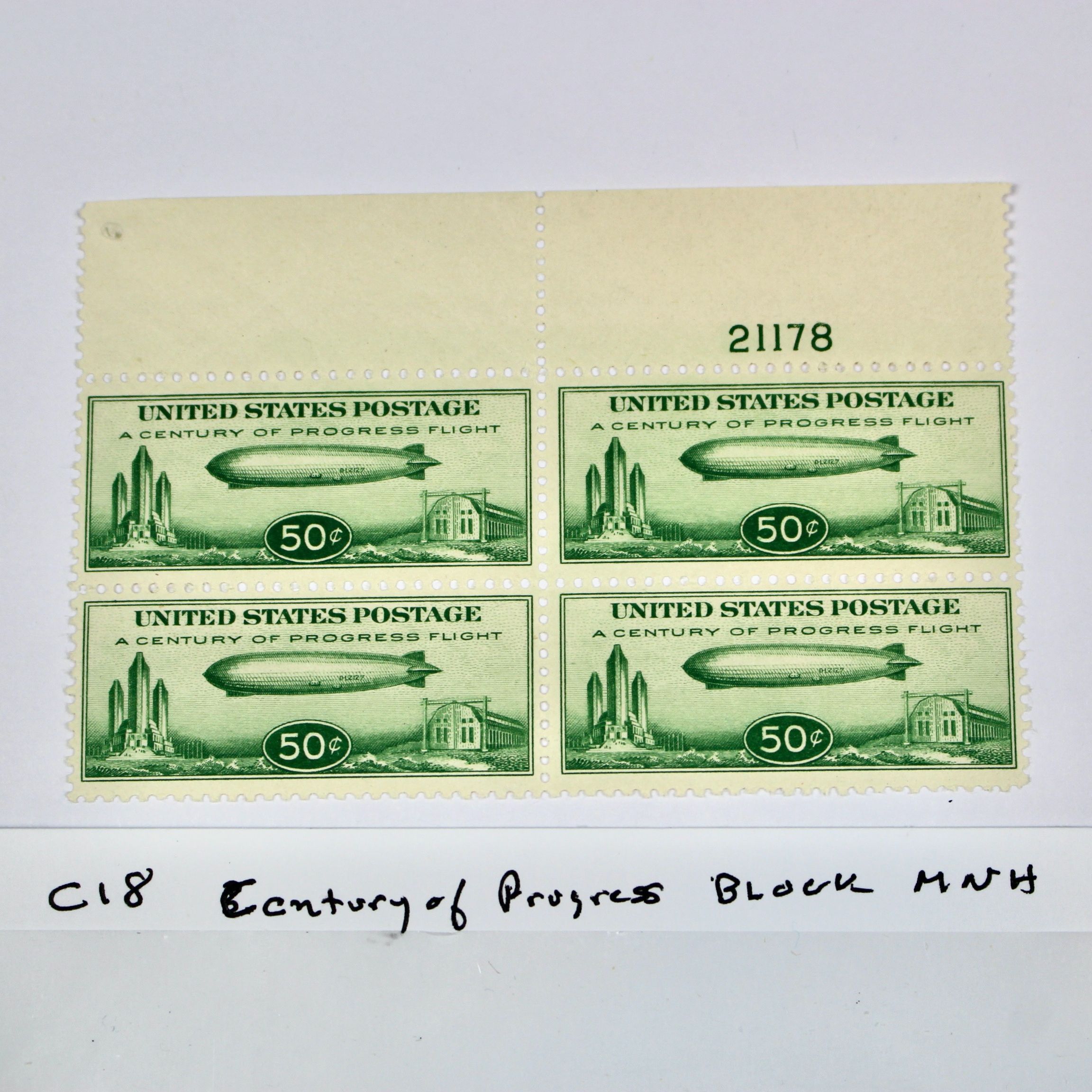 Scott #C18 Century of Progress U.S. Postage Stamp Block, MNH