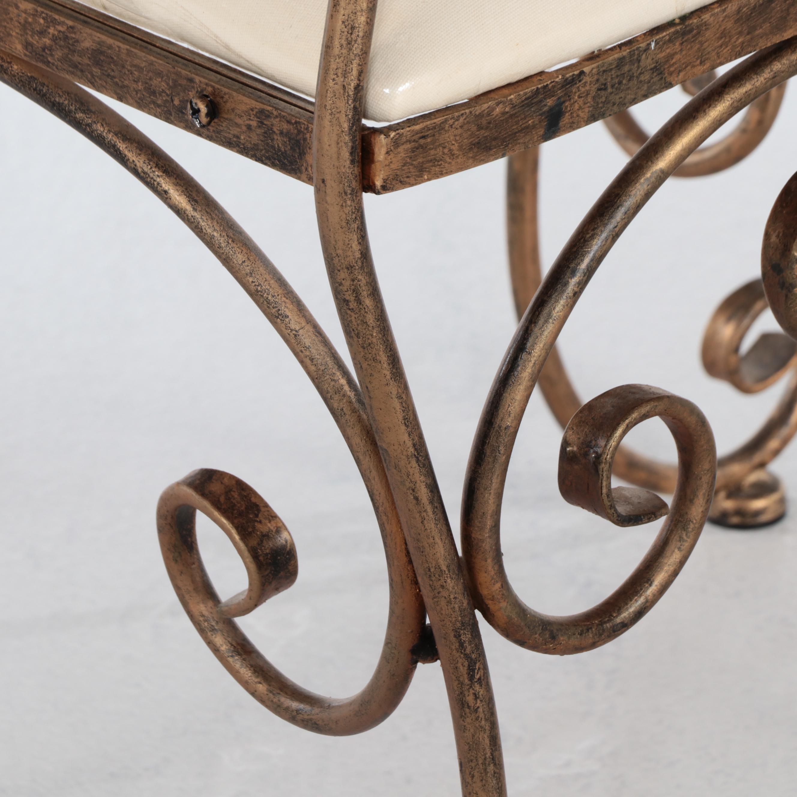 Hollywood Regency Style Wrought Iron Vanity Stool, Mid-20th Century