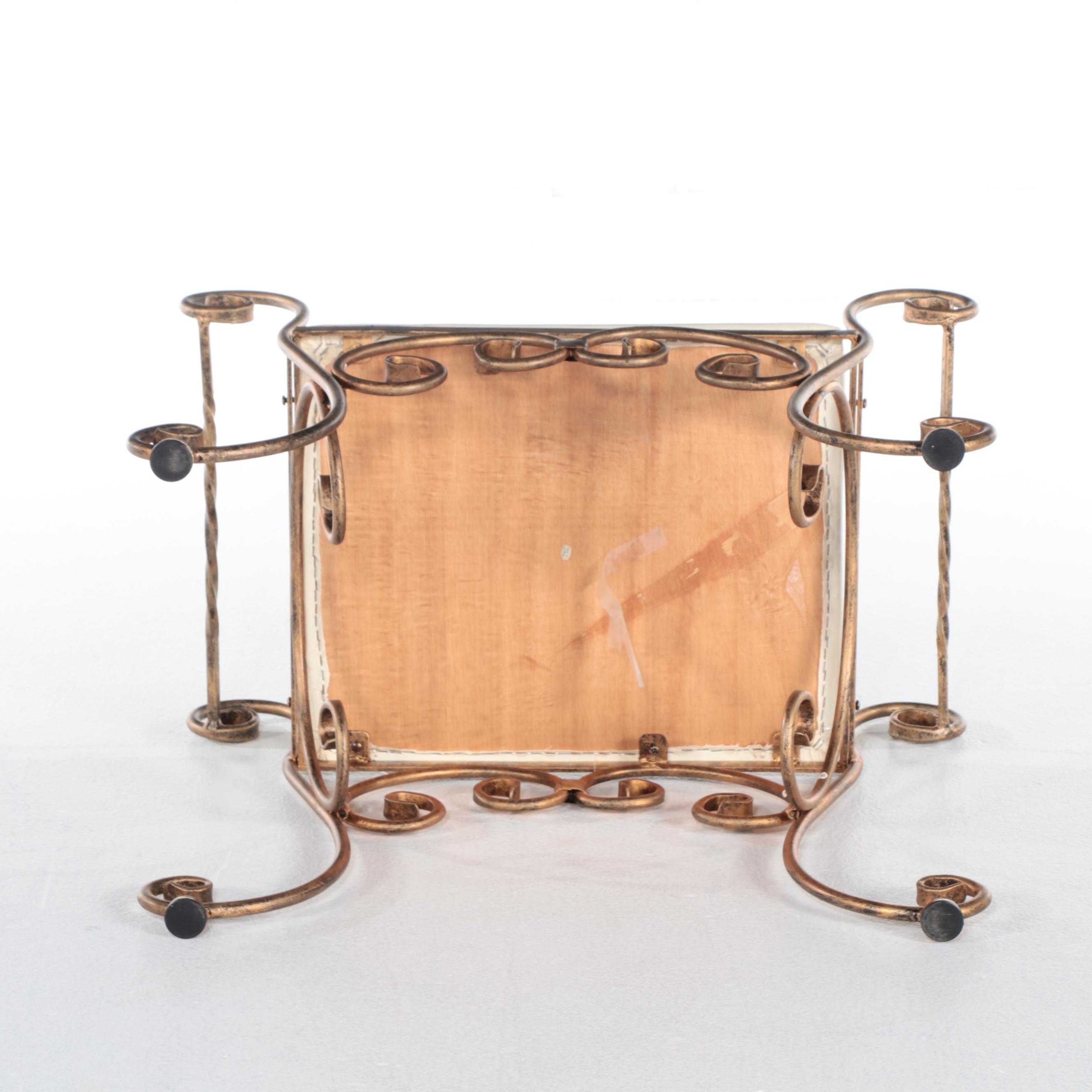 Hollywood Regency Style Wrought Iron Vanity Stool, Mid-20th Century