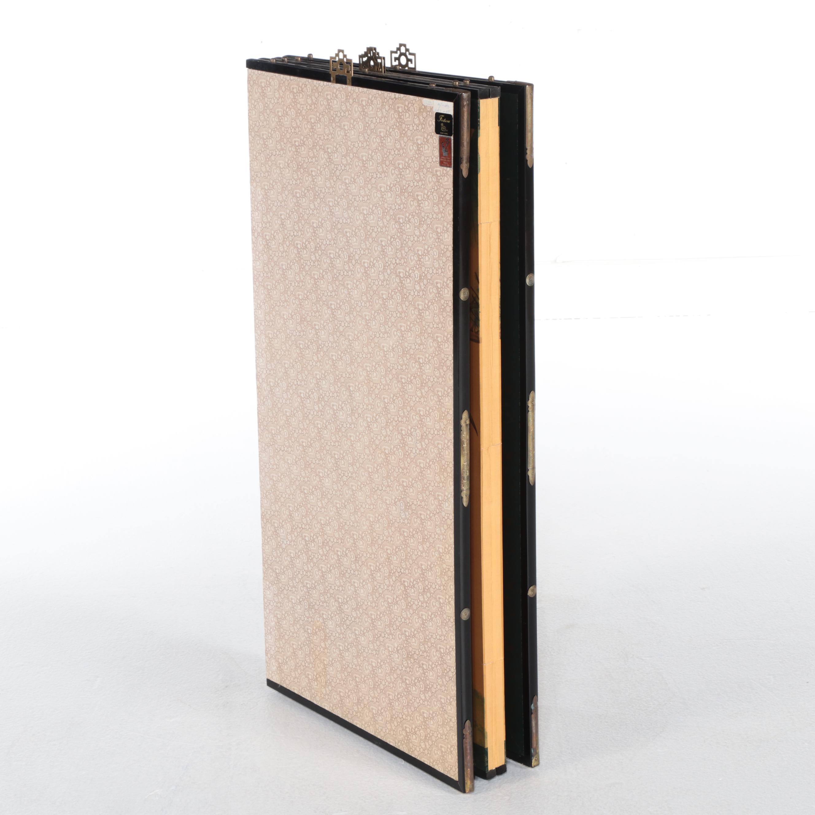 Chinese Hand-Painted Folding Table Screen, Circa 1982