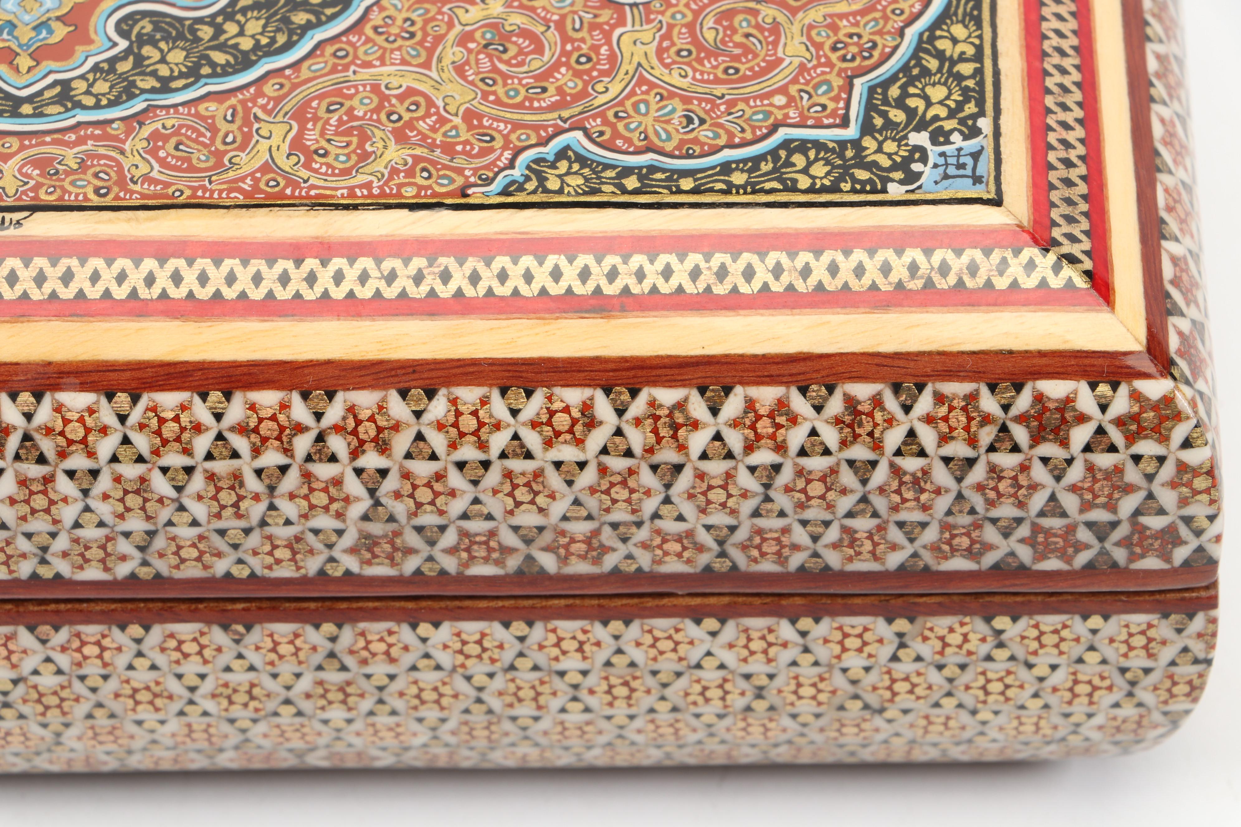 Indo-Persian Hand-Crafted Enamel, Wood and Bone Inlay Box, Vintage