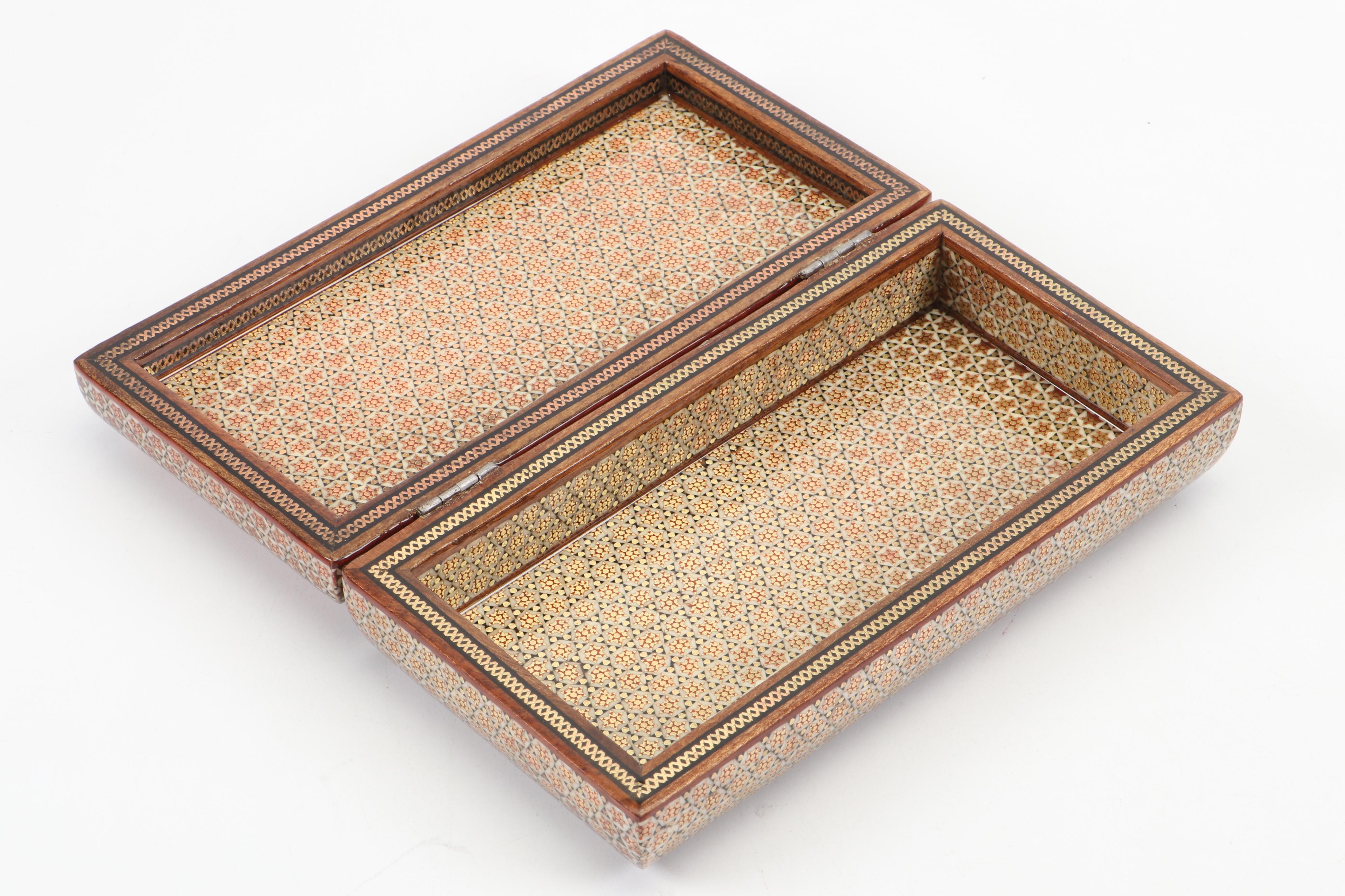 Indo-Persian Hand-Crafted Enamel, Wood and Bone Inlay Box, Vintage