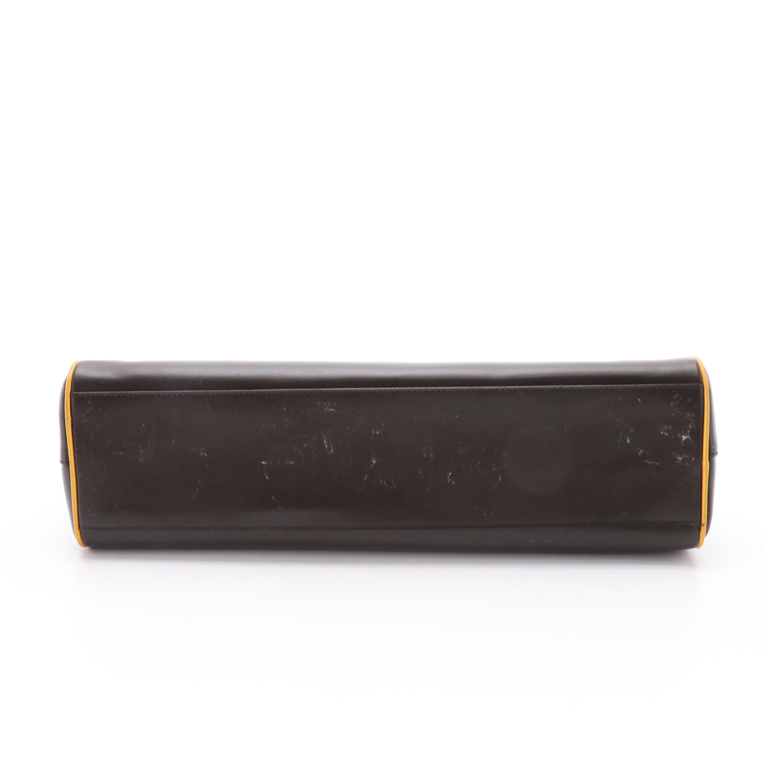 Prada Vitello Frame Handbag in Brown Leather and Yellow Trim