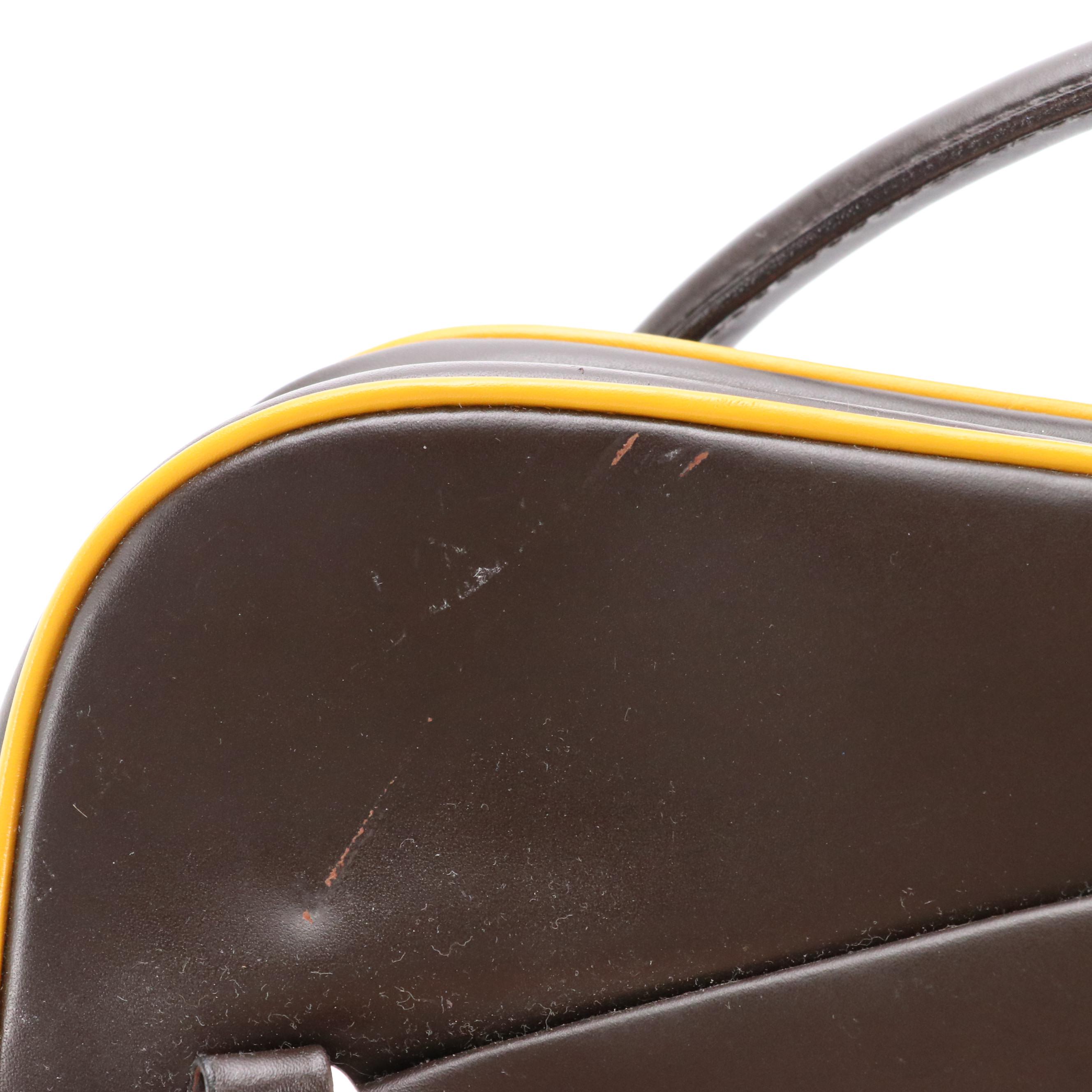 Prada Vitello Frame Handbag in Brown Leather and Yellow Trim