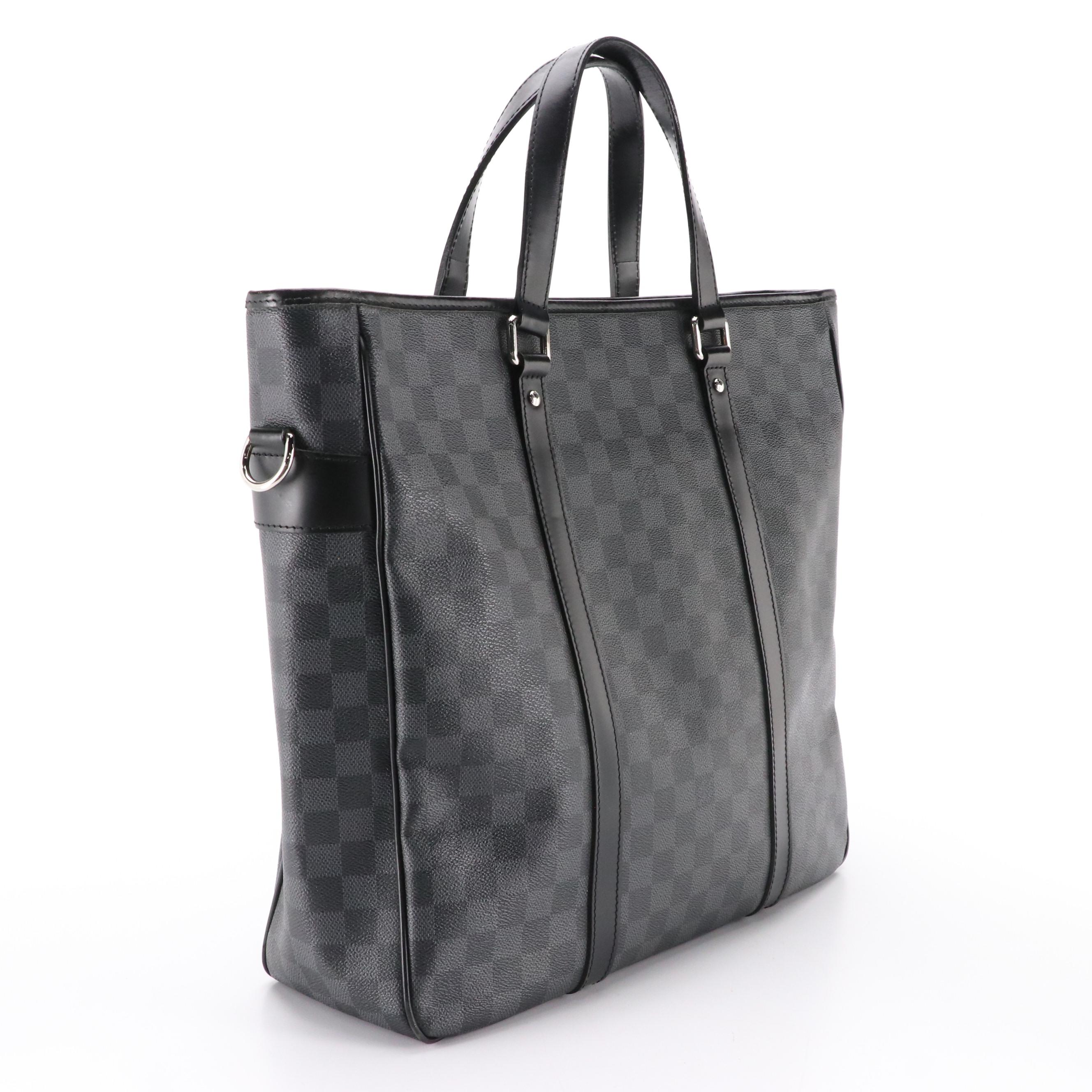 Louis Vuitton Tadao Tote in Damier Graphite Canvas and Black Leather with Strap