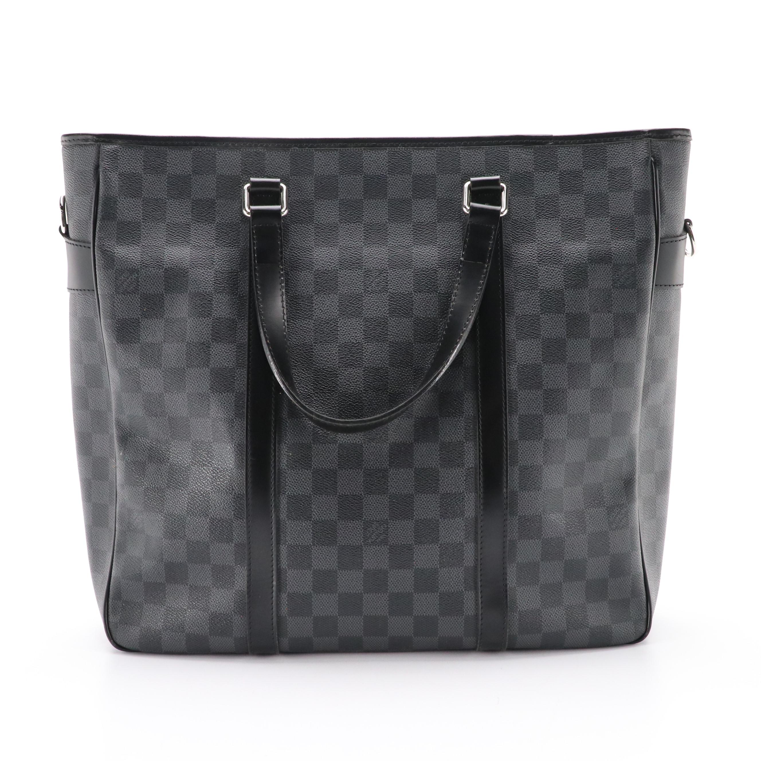 Louis Vuitton Tadao Tote in Damier Graphite Canvas and Black Leather with Strap