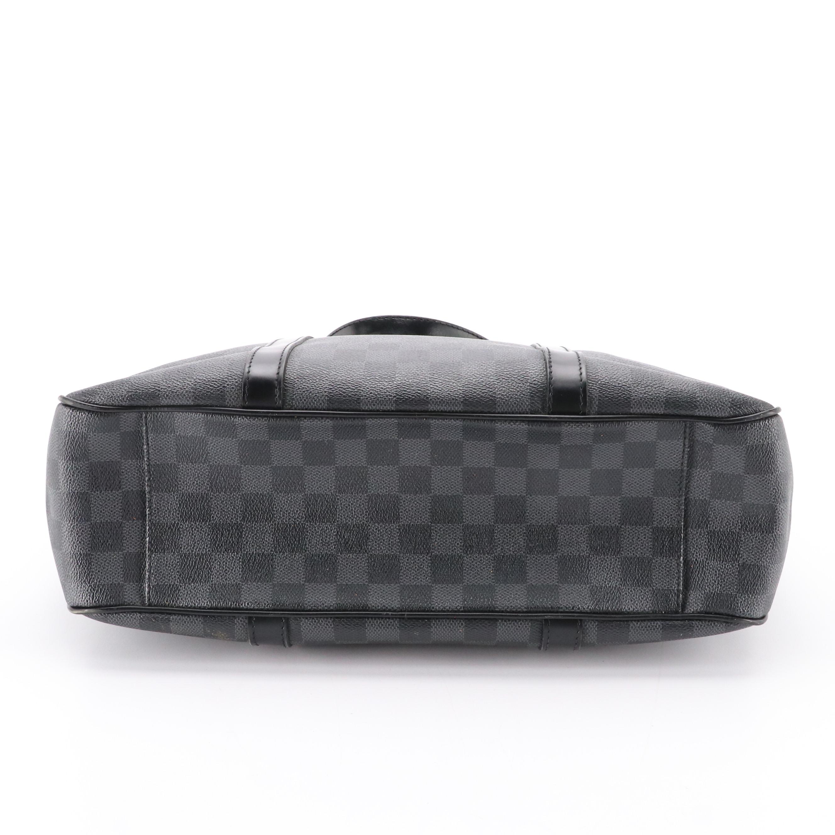 Louis Vuitton Tadao Tote in Damier Graphite Canvas and Black Leather with Strap