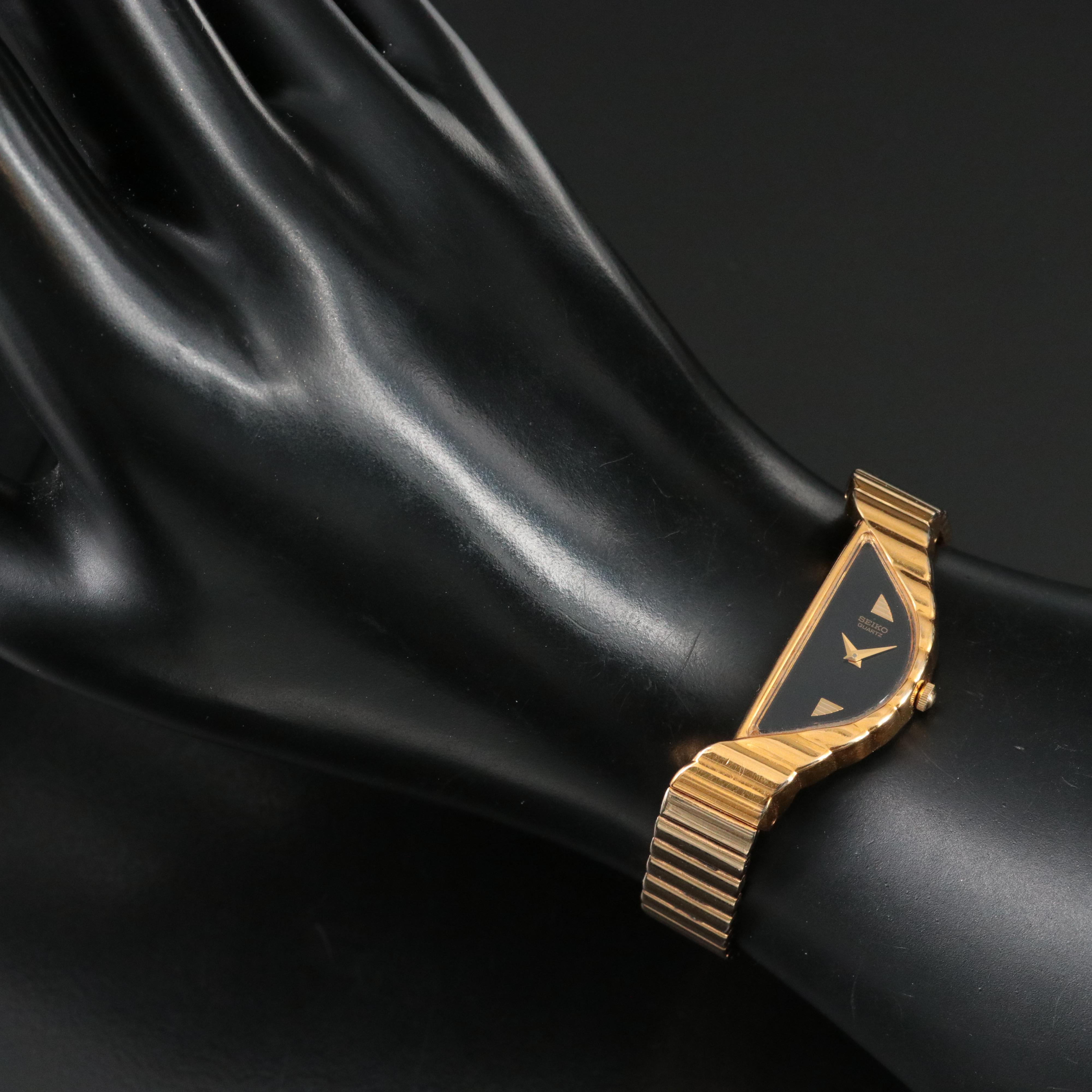 Seiko Half Moon Quartz Black Dial Watch, Vintage