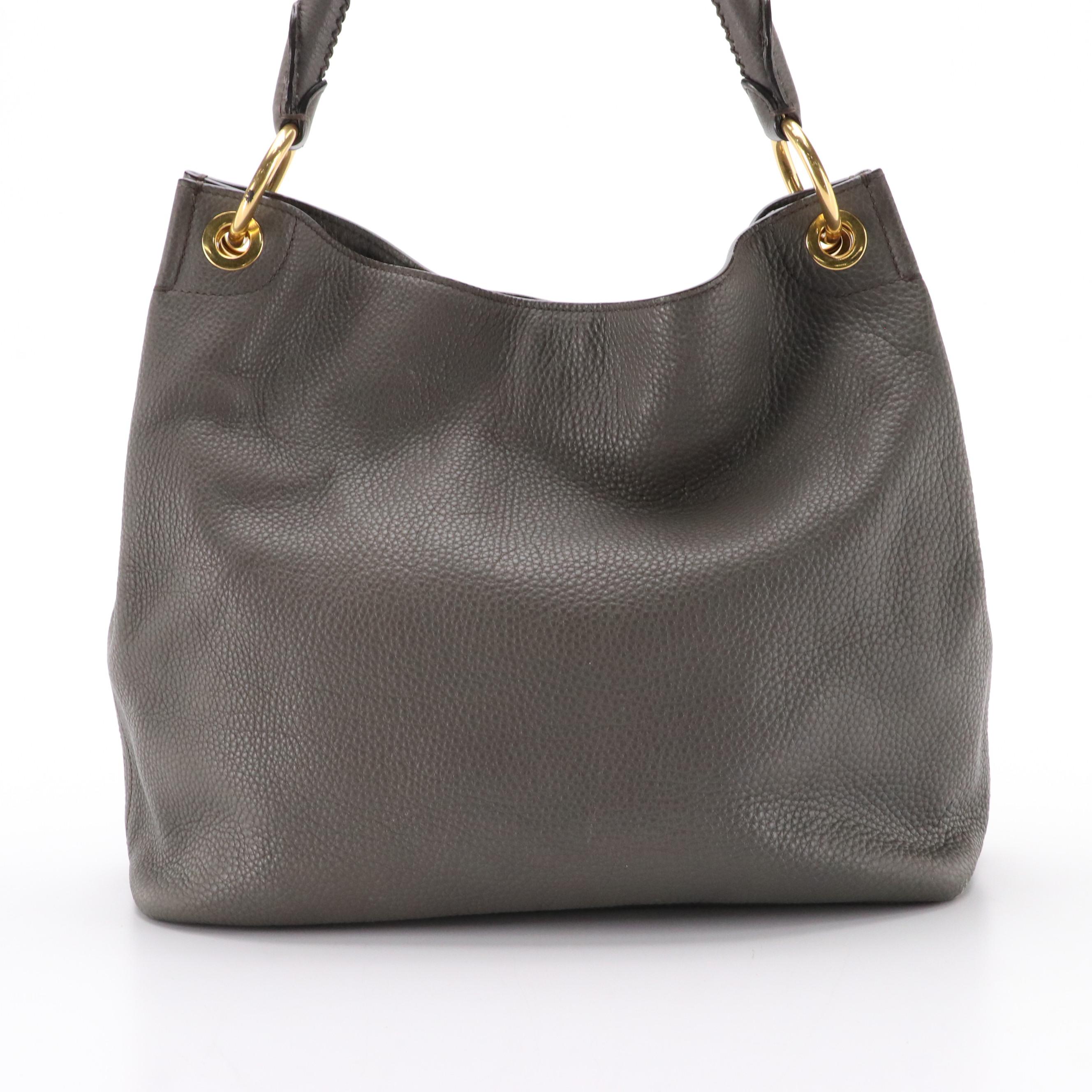 Prada Hobo Shoulder Bag in Gray Vitello Daino Leather