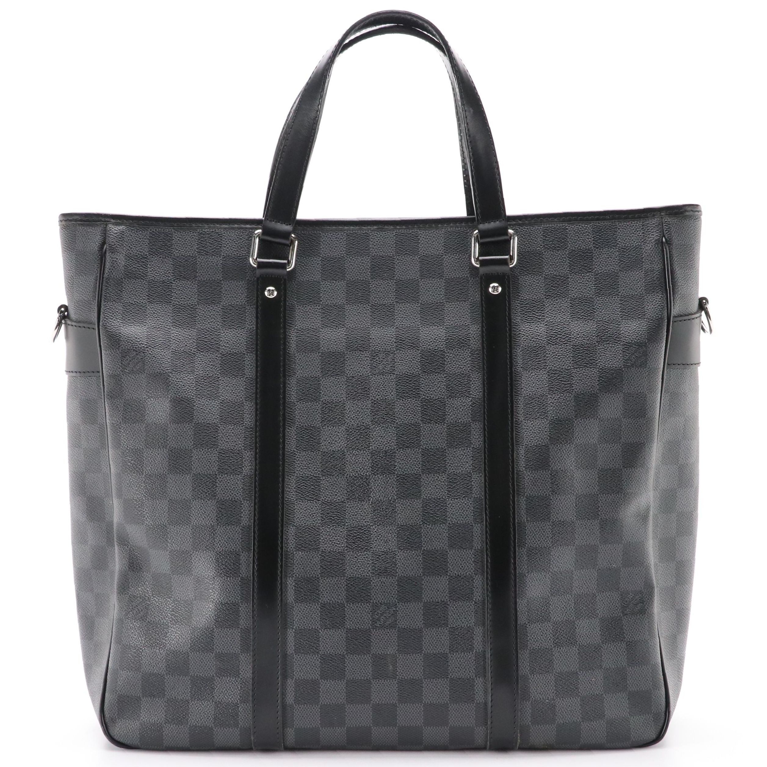 Louis Vuitton Tadao Tote in Damier Graphite Canvas and Black Leather with Strap