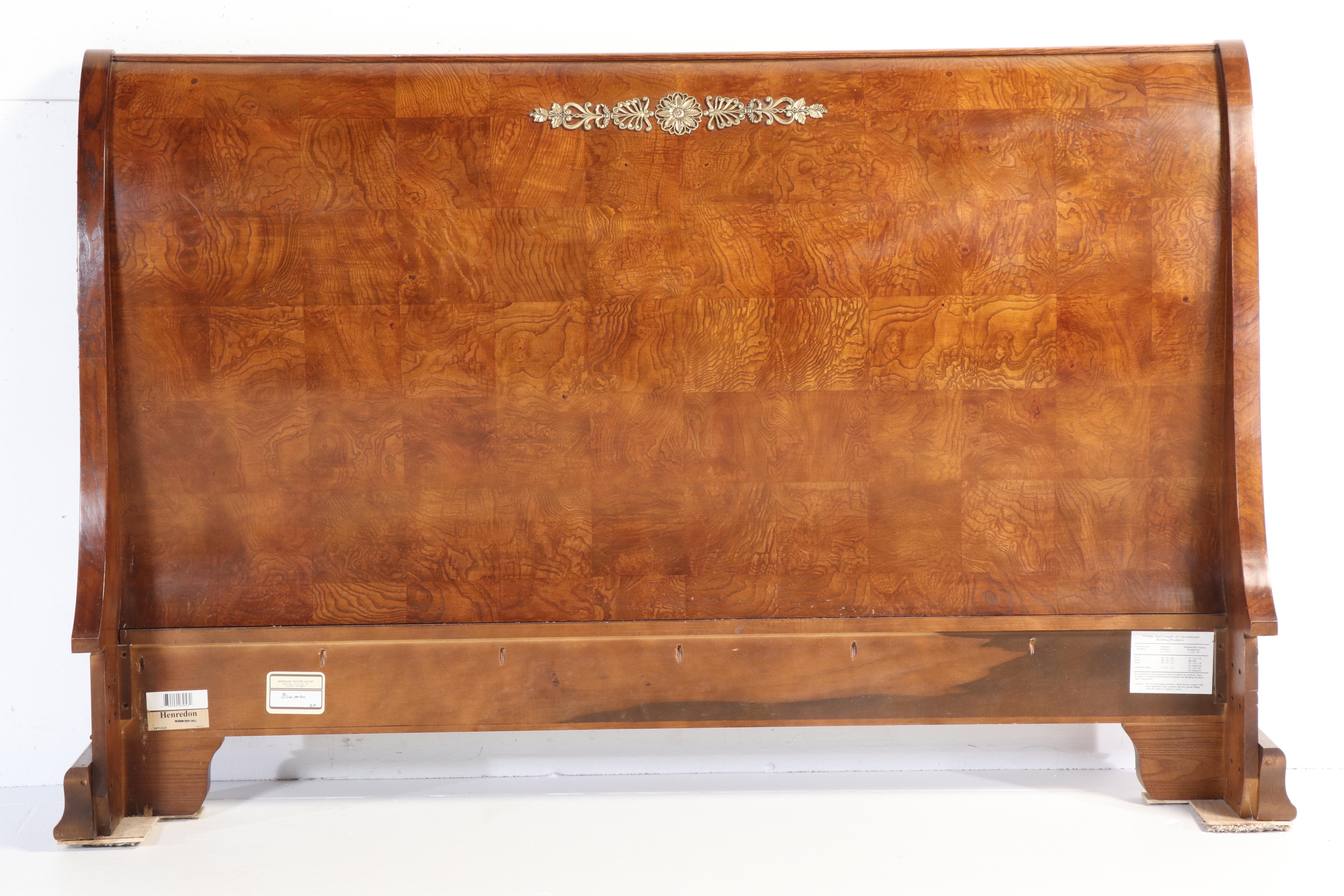 Henredon Charles X Style Burl Mahogany King Size Sleigh Bed
