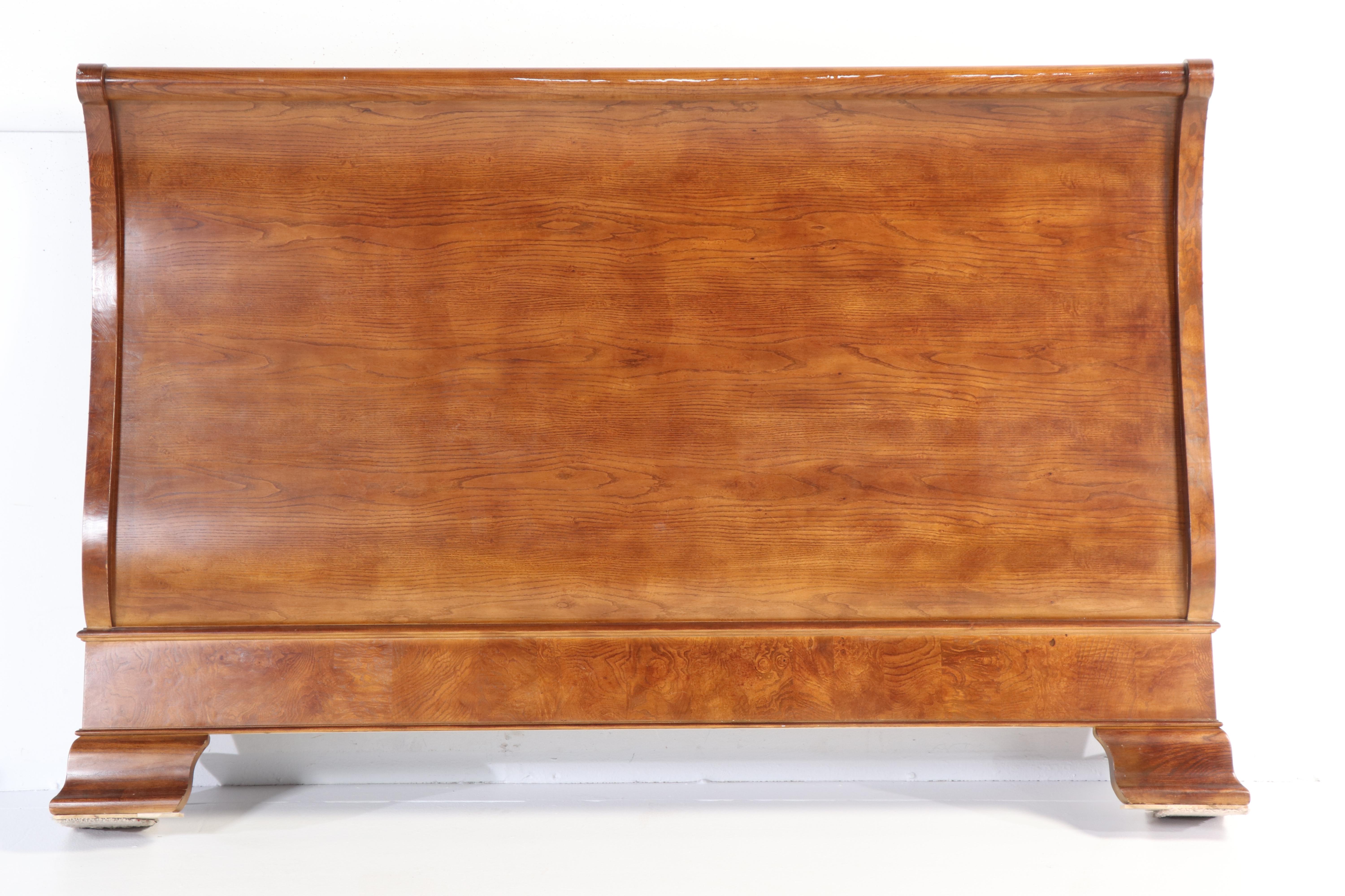 Henredon Charles X Style Burl Mahogany King Size Sleigh Bed