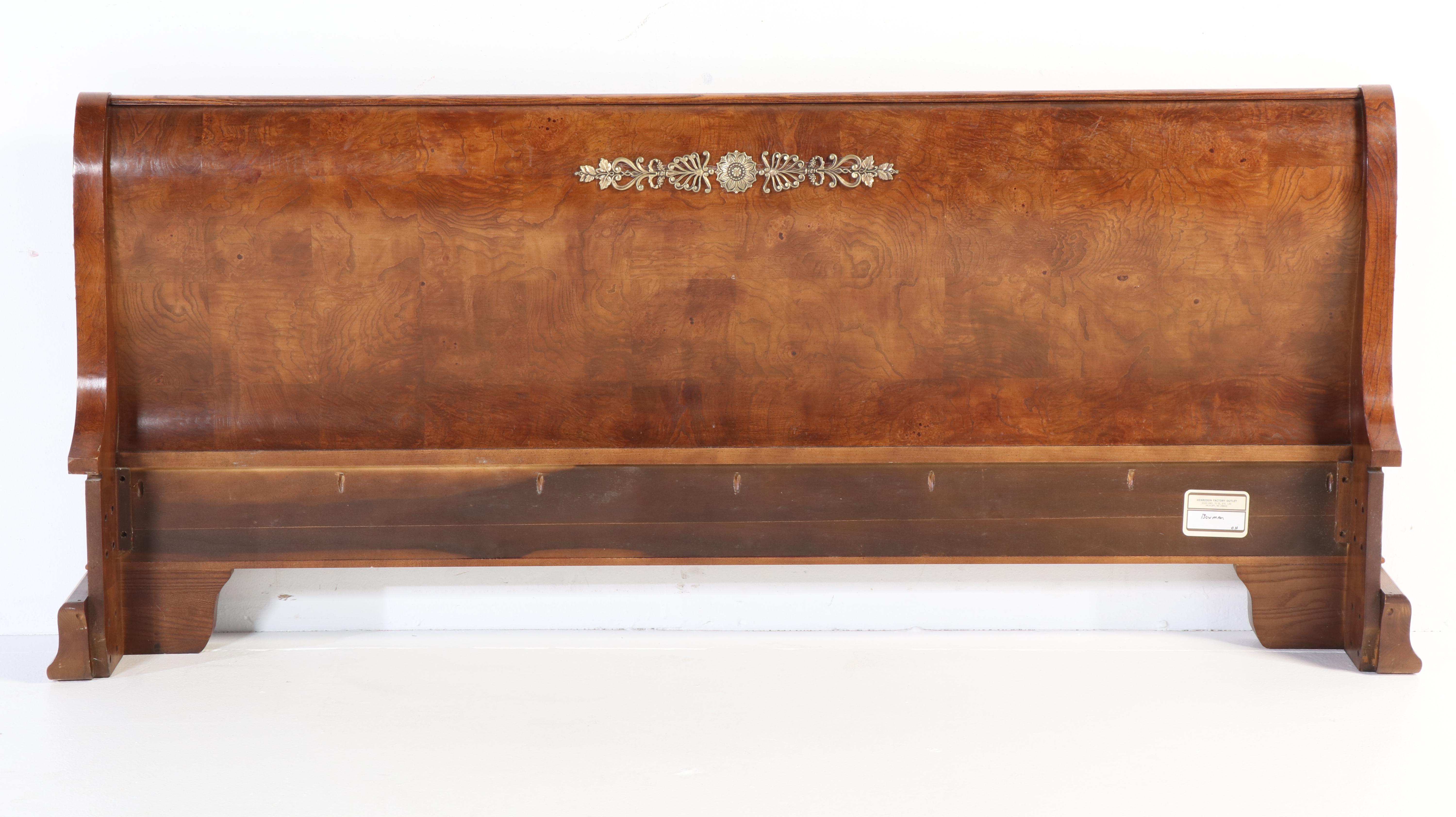 Henredon Charles X Style Burl Mahogany King Size Sleigh Bed