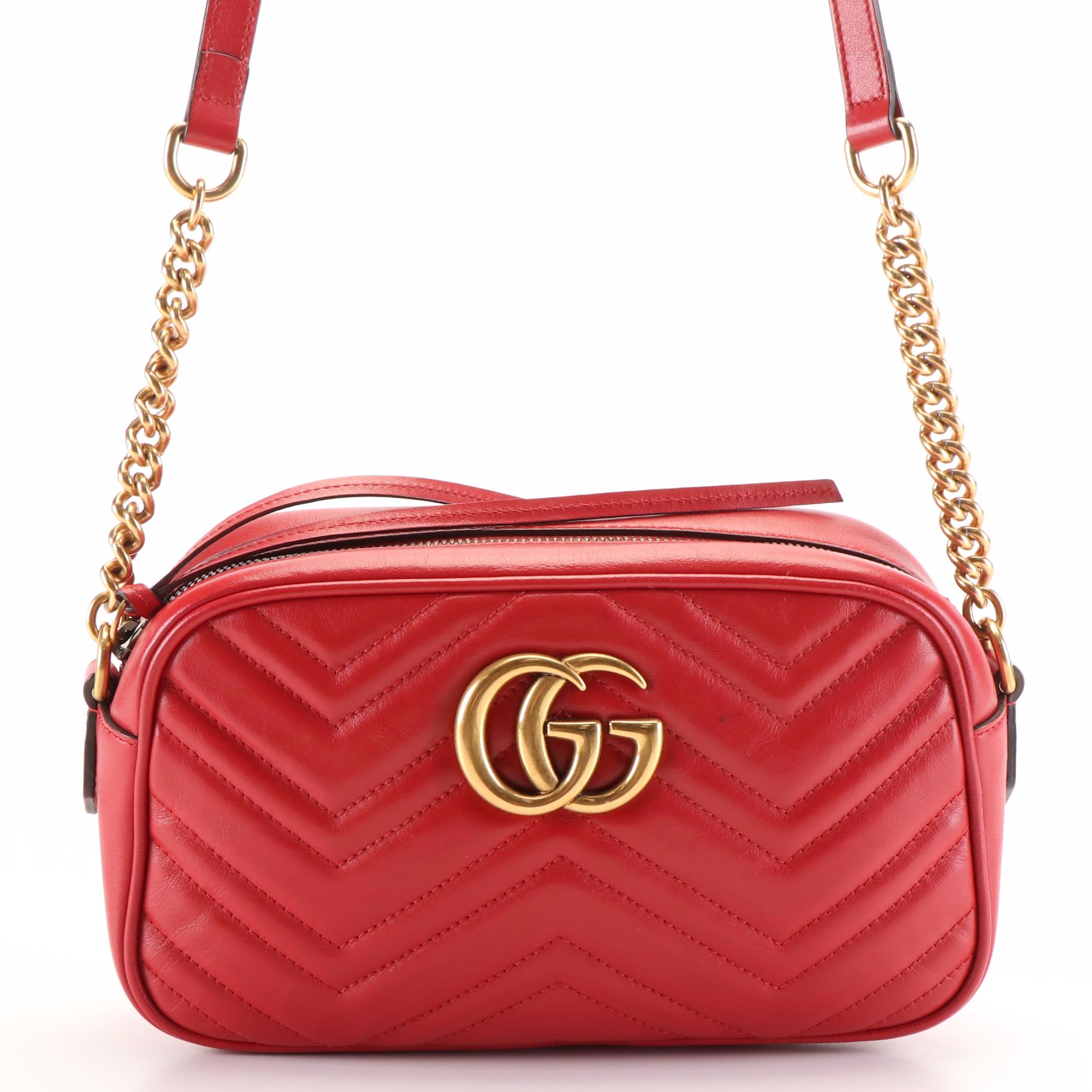 Gucci GG Marmont GG Matelasse Red Leather Shoulder Bag