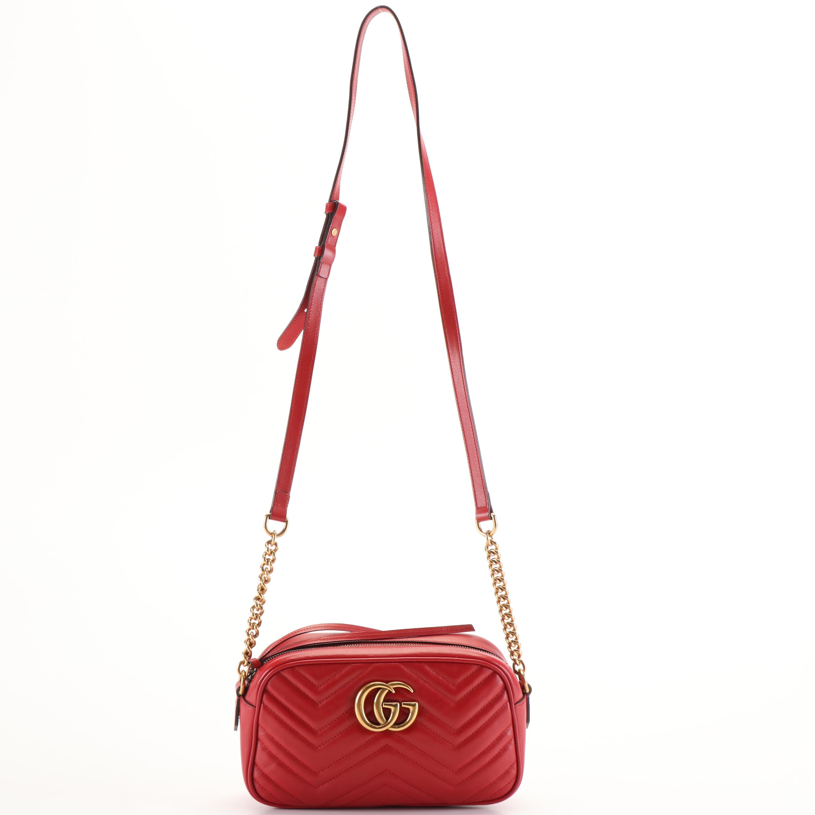 Gucci GG Marmont GG Matelasse Red Leather Shoulder Bag