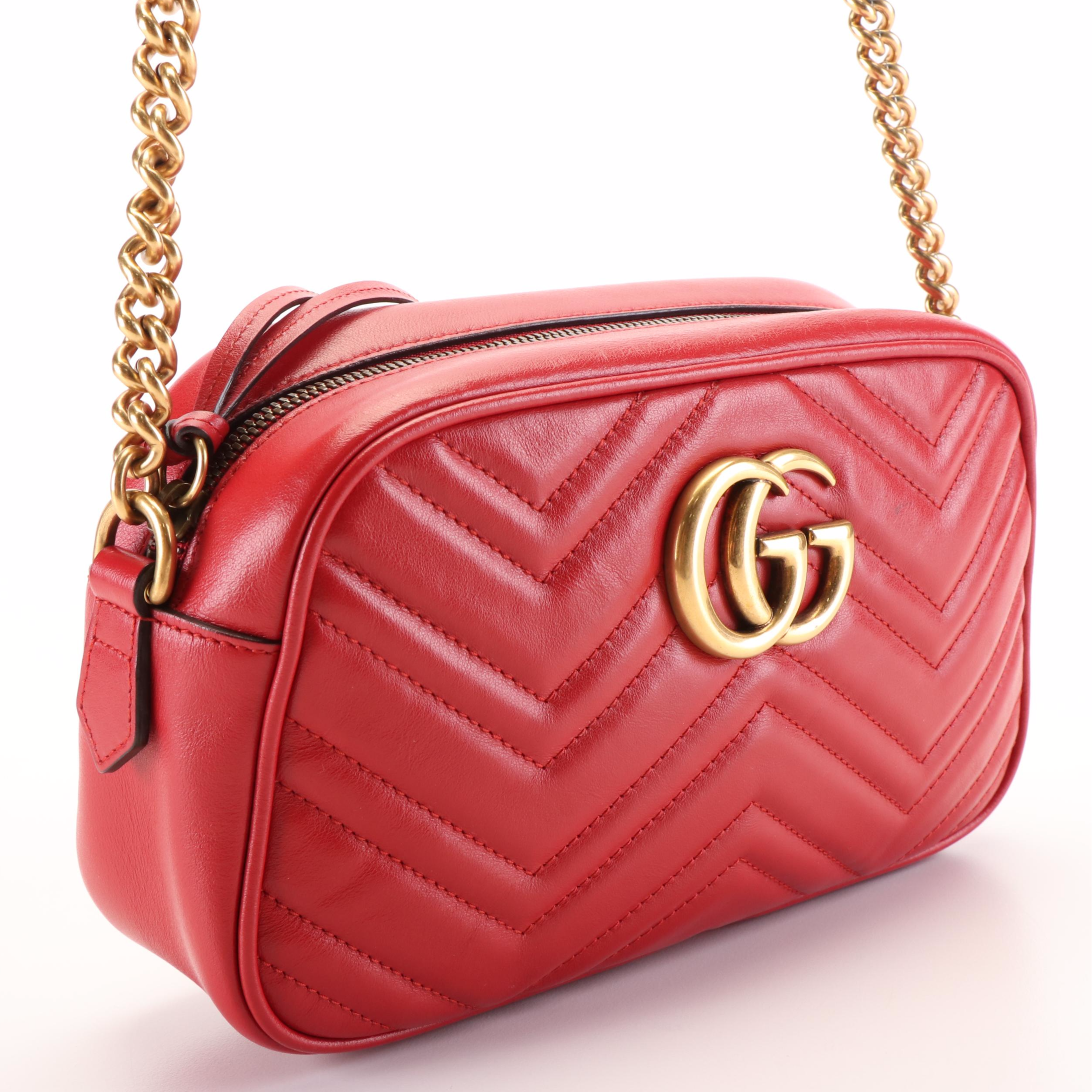 Gucci GG Marmont GG Matelasse Red Leather Shoulder Bag