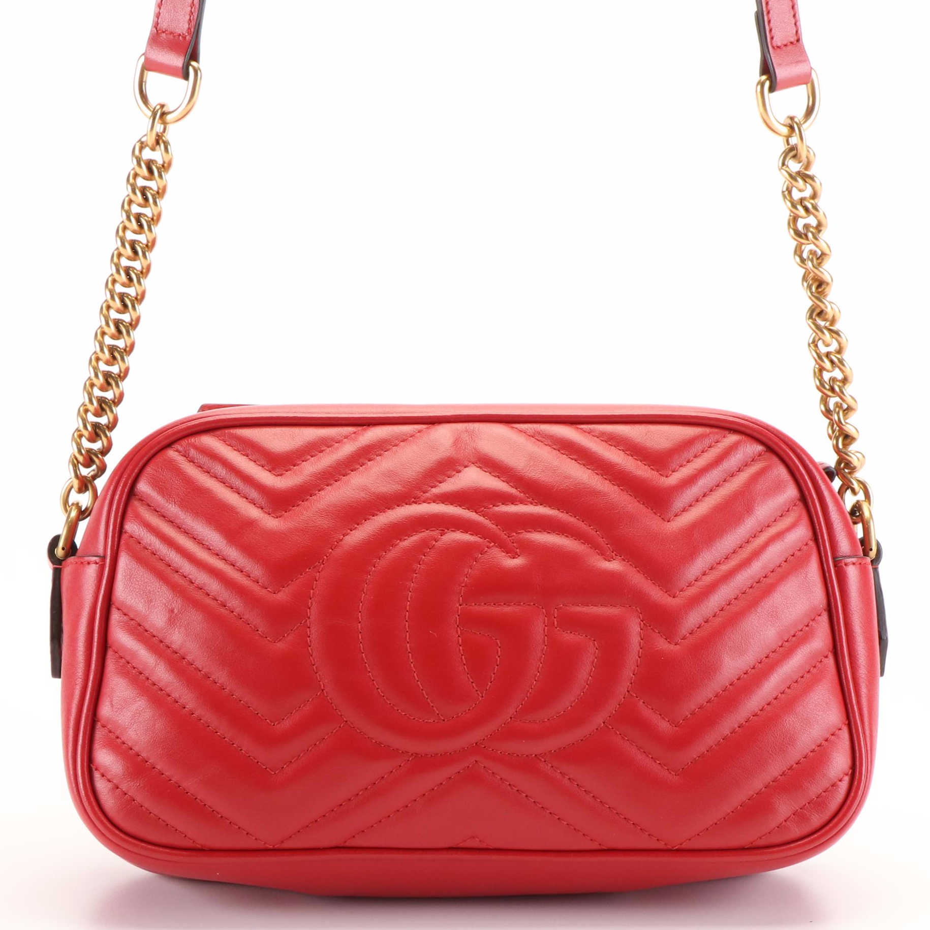 Gucci GG Marmont GG Matelasse Red Leather Shoulder Bag