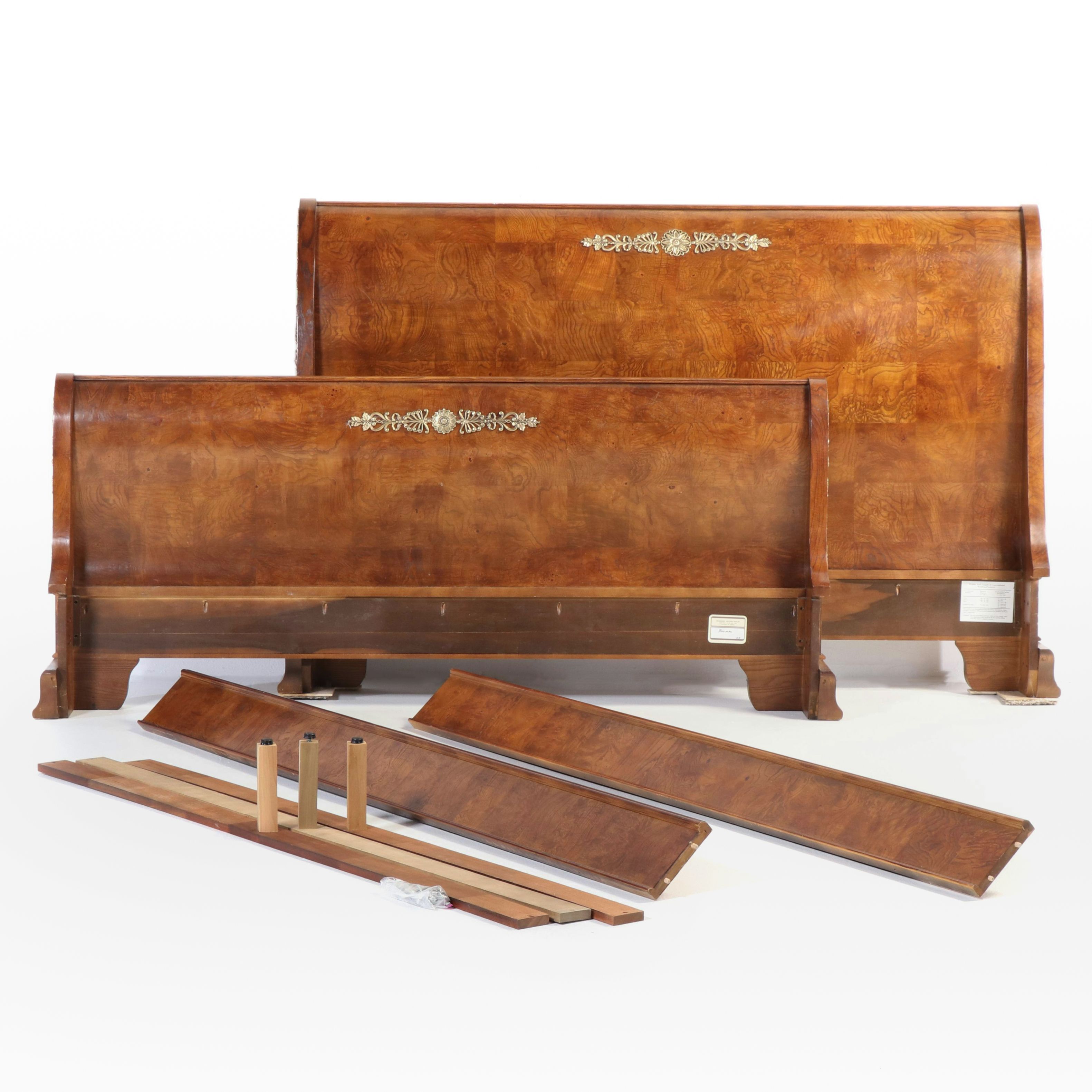 Henredon Charles X Style Burl Mahogany King Size Sleigh Bed