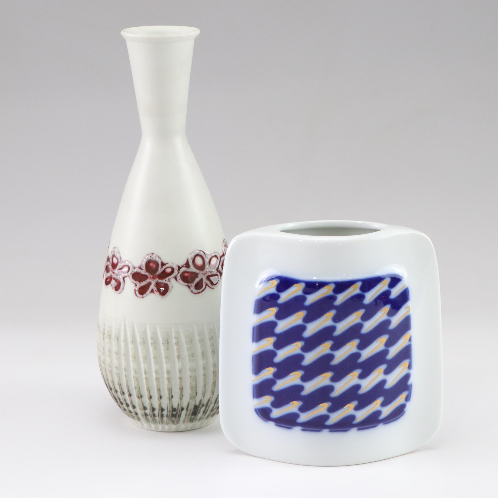 Bing & Grøndahl Porcelain Vase with Hand-Painted Gilding and Ceramic Vase