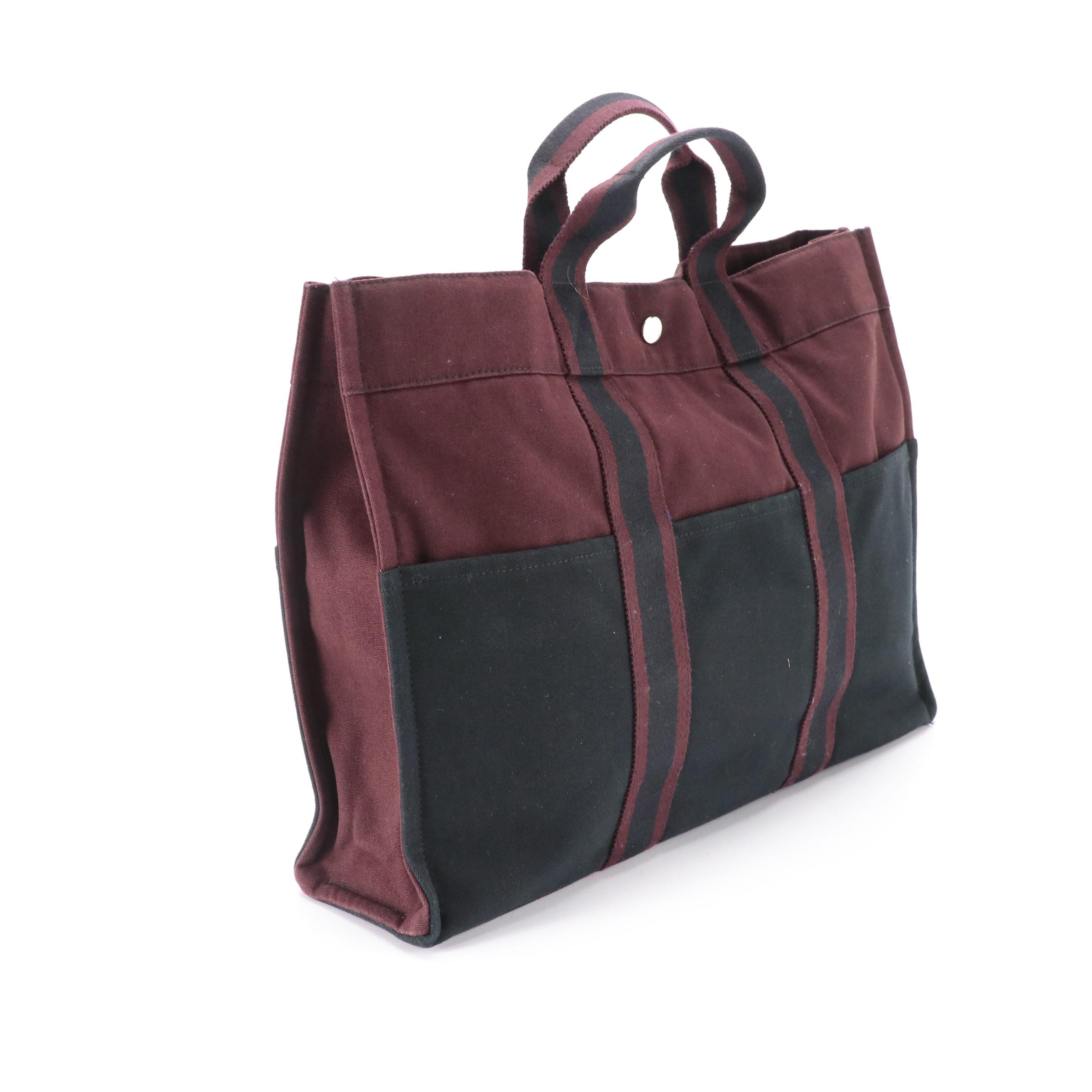 Hermès Fourre-Tout MM Burgundy and Black Canvas Tote Bag