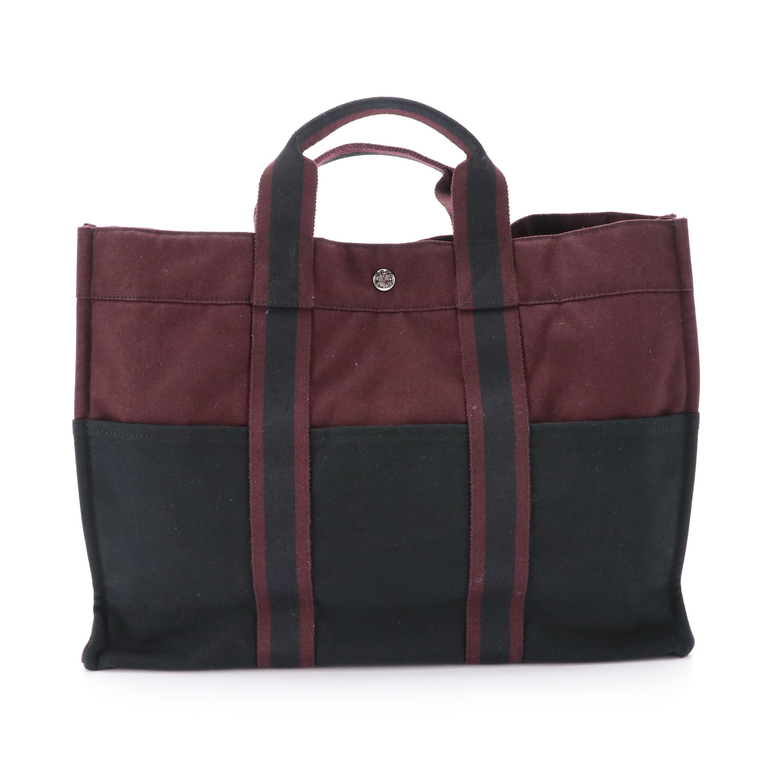 Hermès Fourre-Tout MM Burgundy and Black Canvas Tote Bag