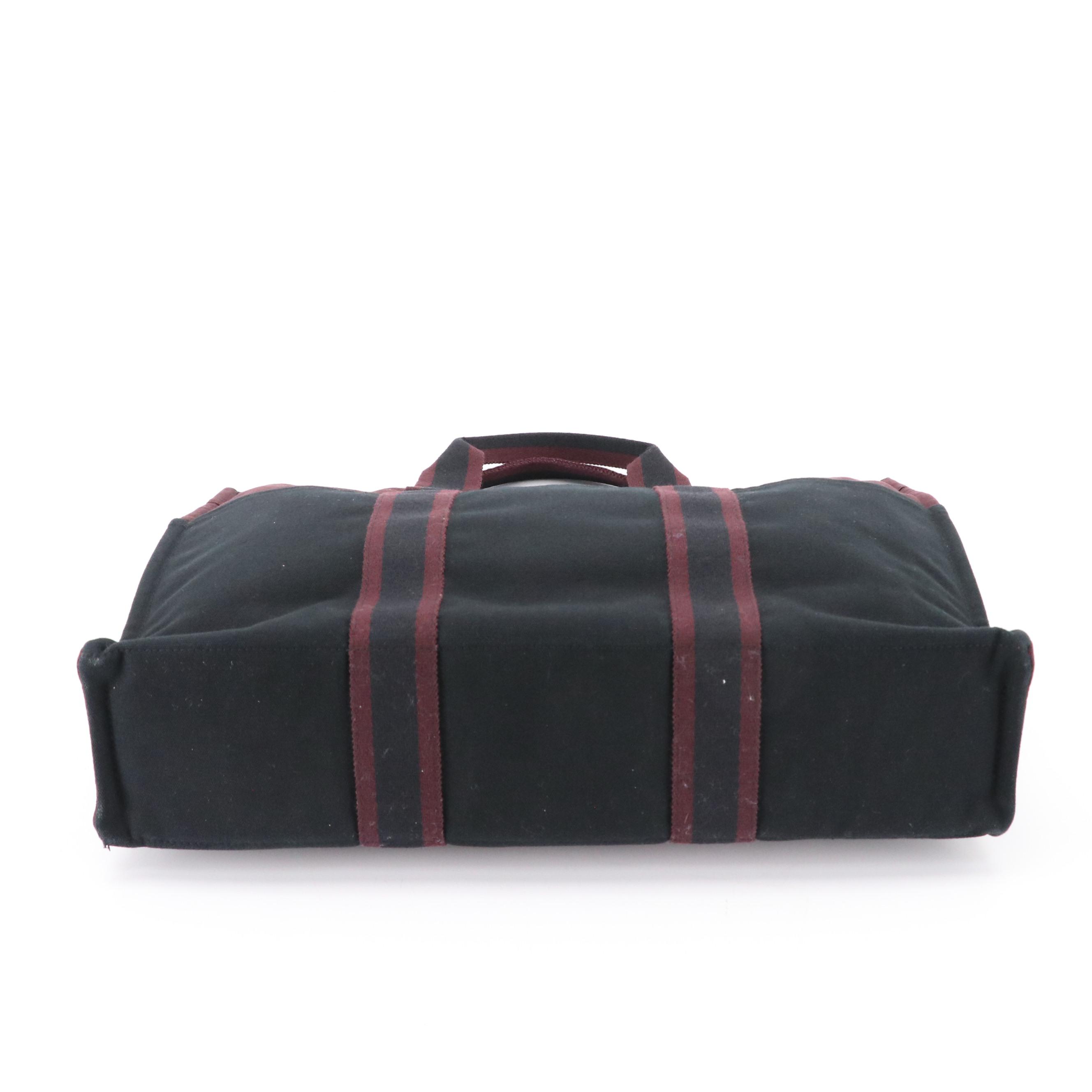 Hermès Fourre-Tout MM Burgundy and Black Canvas Tote Bag