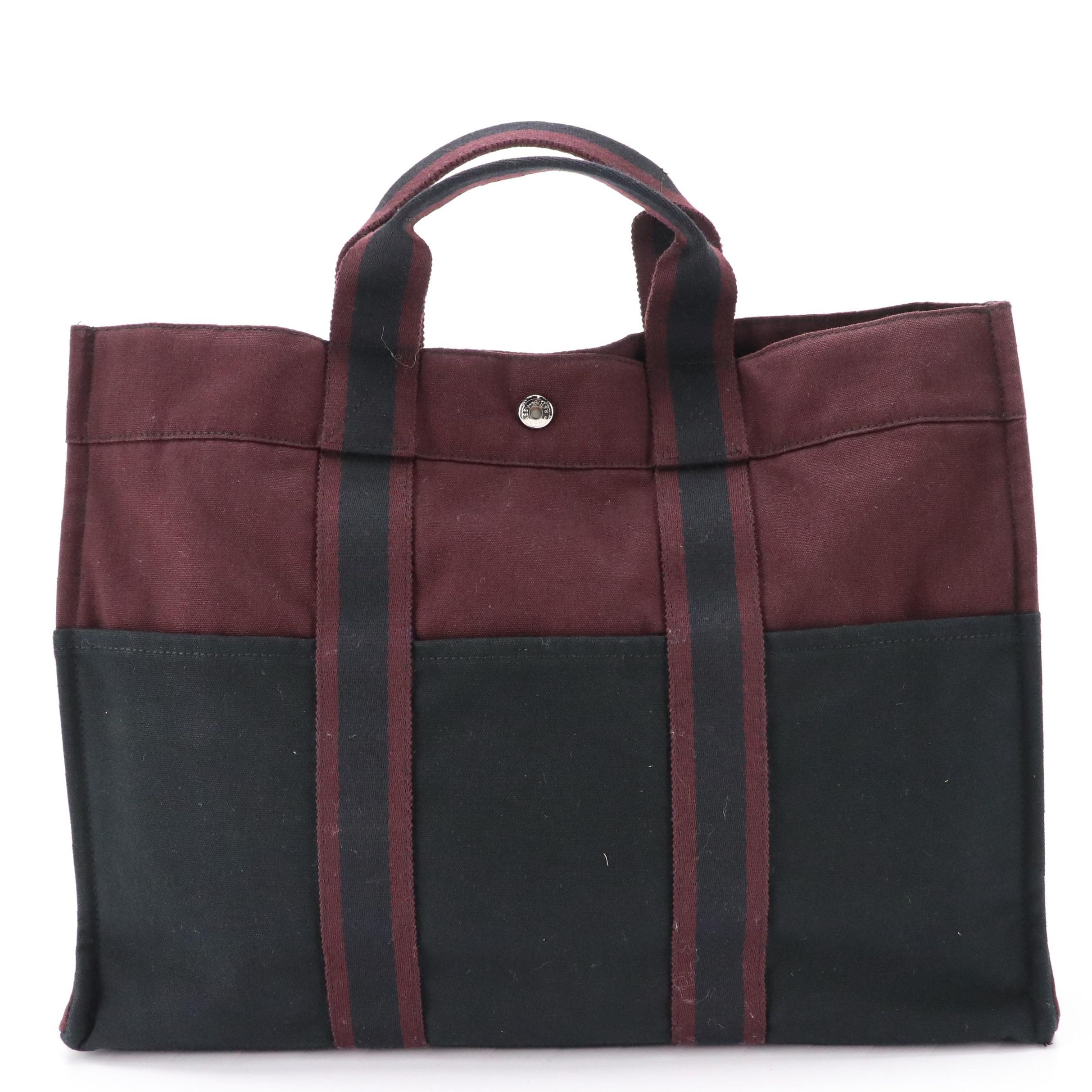 Hermès Fourre-Tout MM Burgundy and Black Canvas Tote Bag