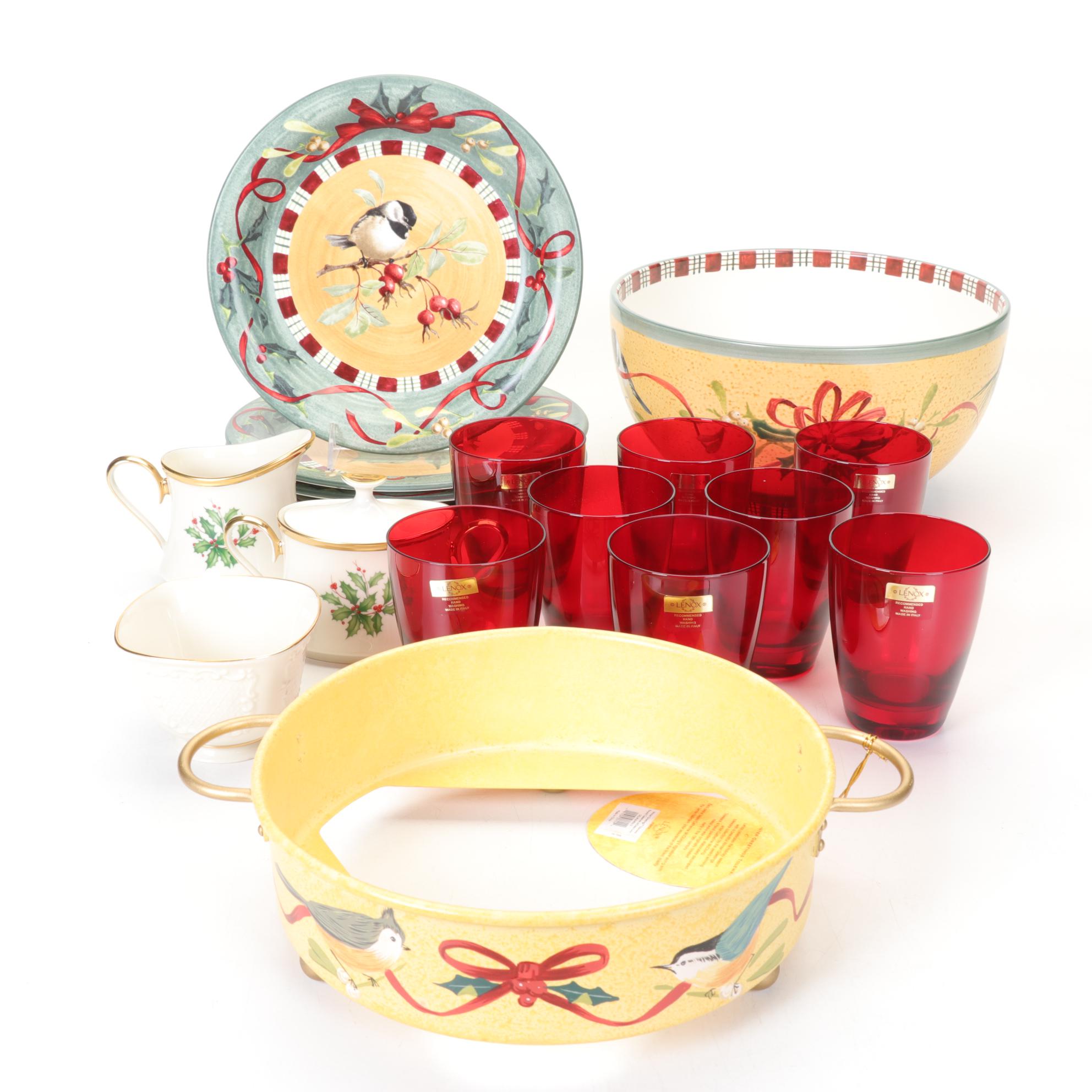 Lenox "Winter Greeting" Dishware with Ruby Glasses