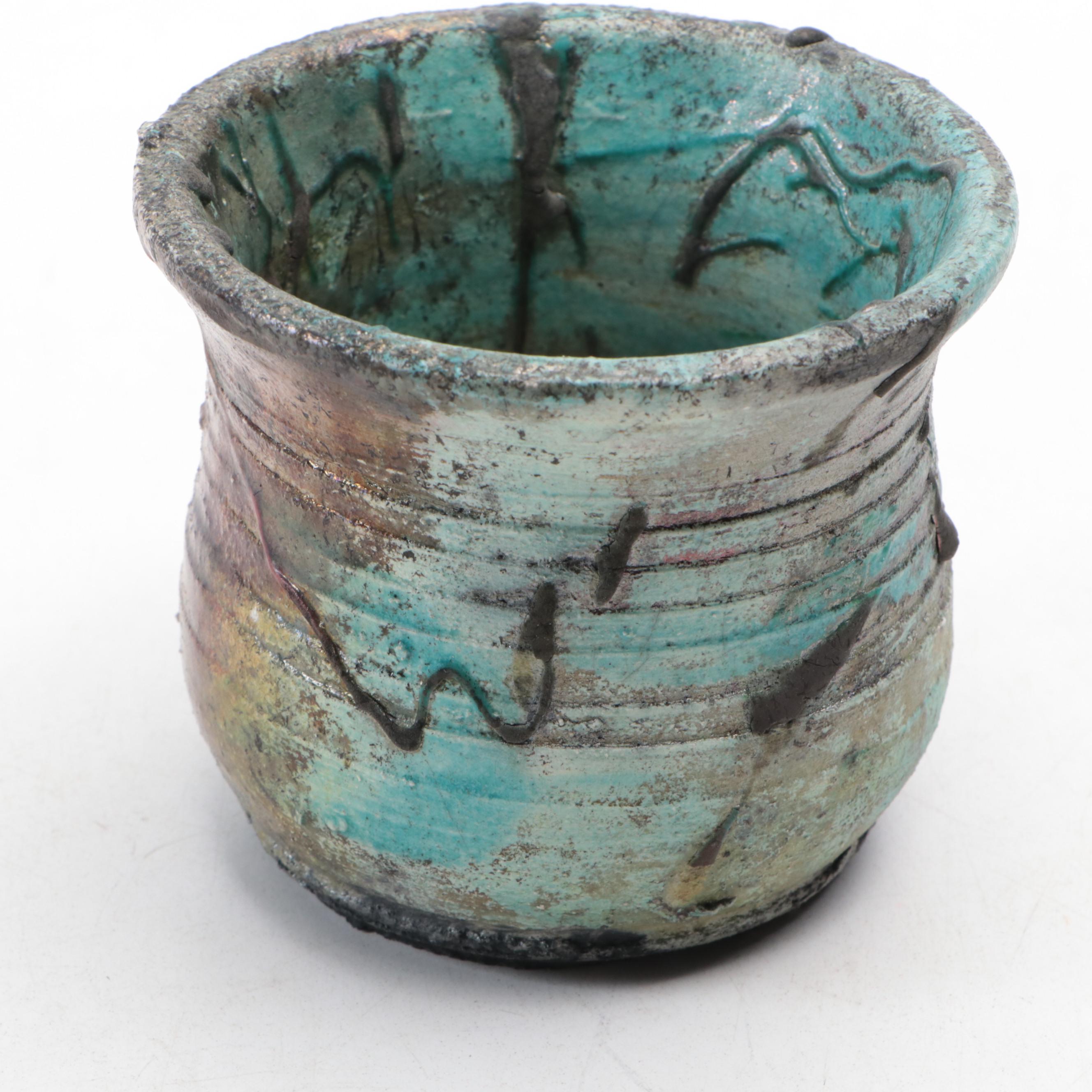 Artist-Signed Stoneware Fish Platter with Studio Art Earthenware Vases