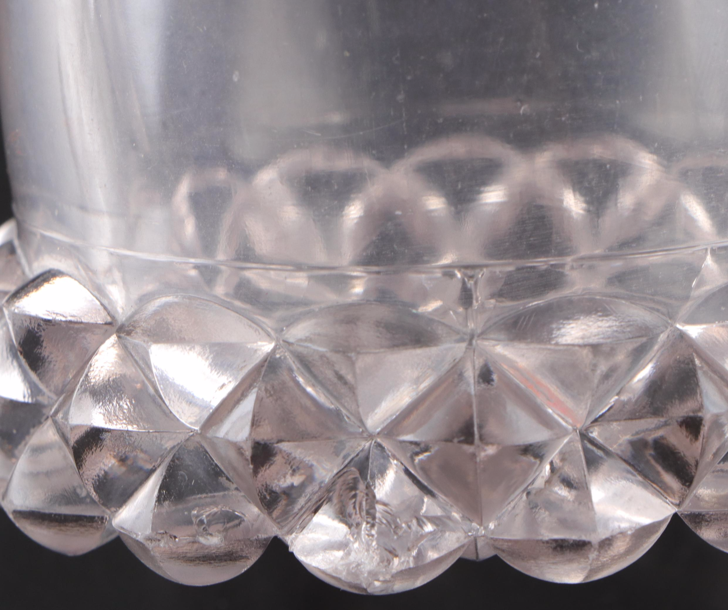 Victorian Etched Glass Spooners with Custard Glass Dresser Bottles