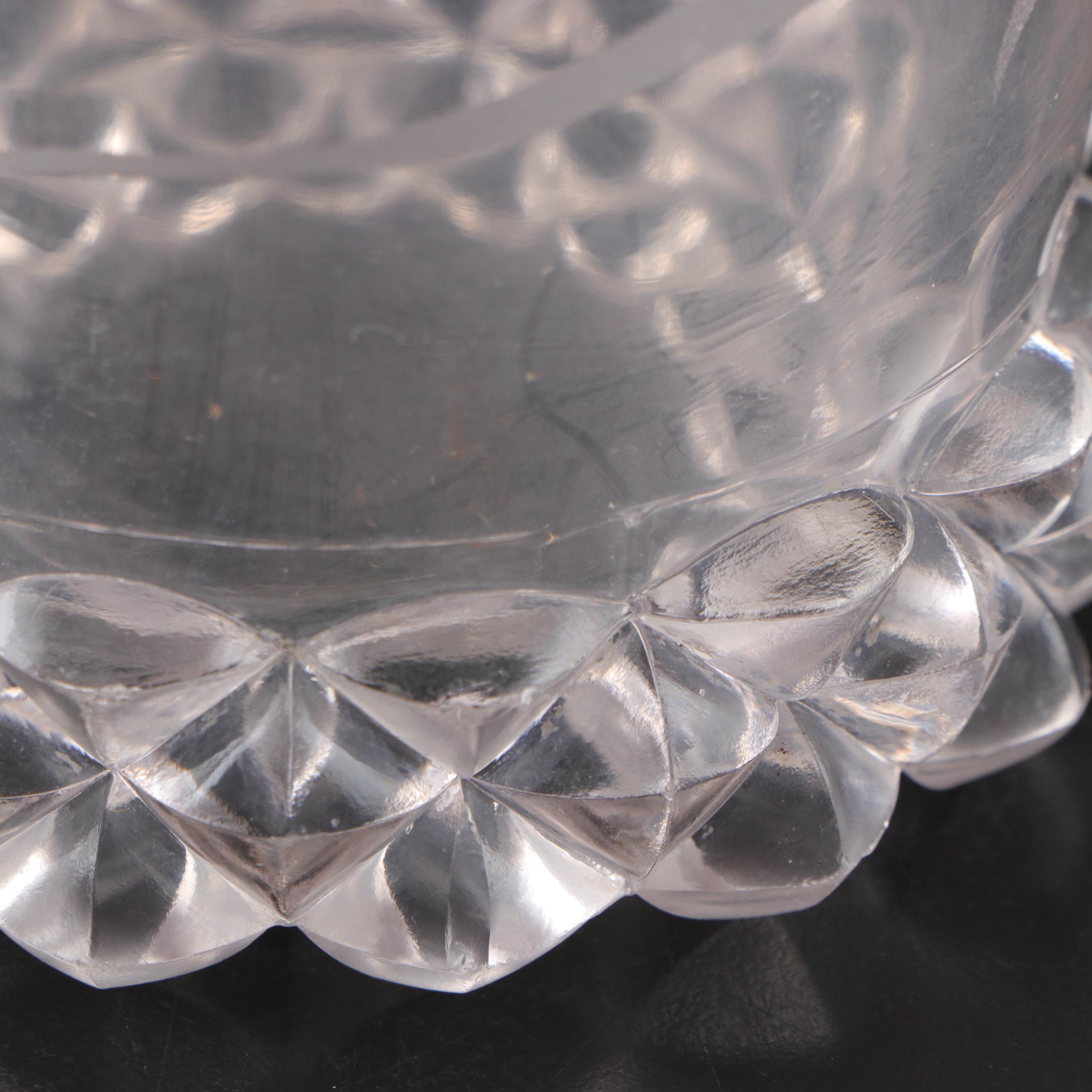 Victorian Etched Glass Spooners with Custard Glass Dresser Bottles