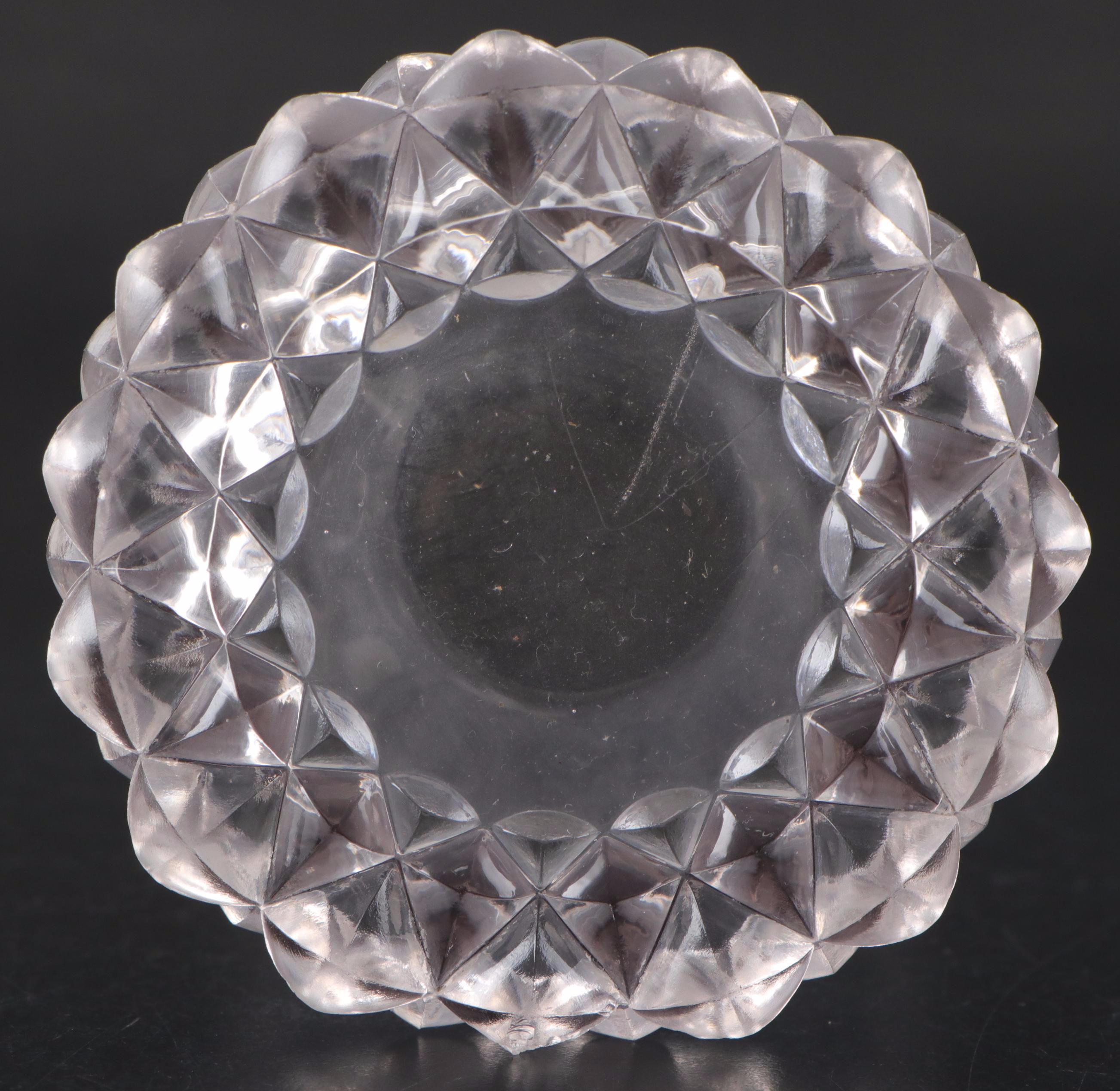 Victorian Etched Glass Spooners with Custard Glass Dresser Bottles