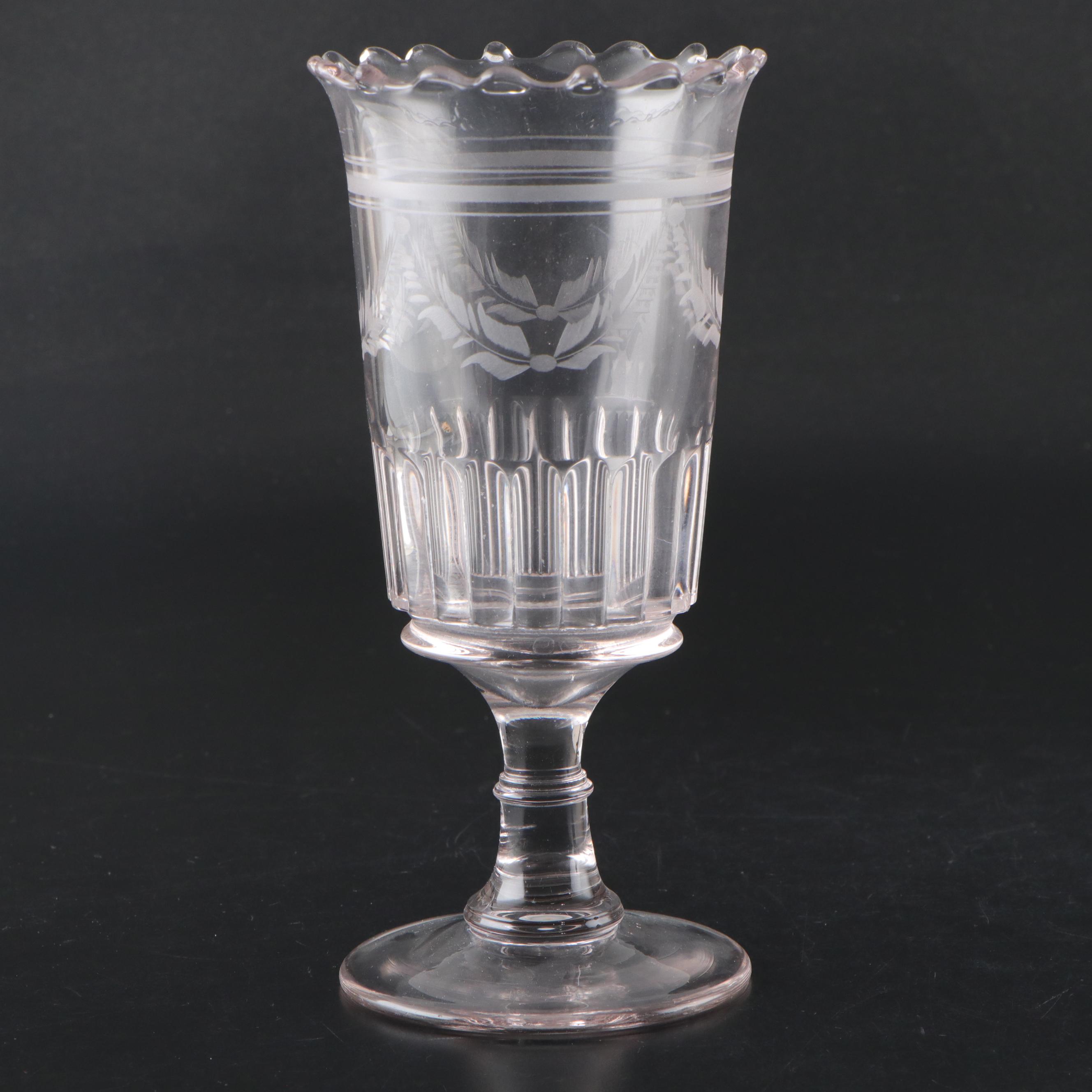 Victorian Etched Glass Spooners with Custard Glass Dresser Bottles
