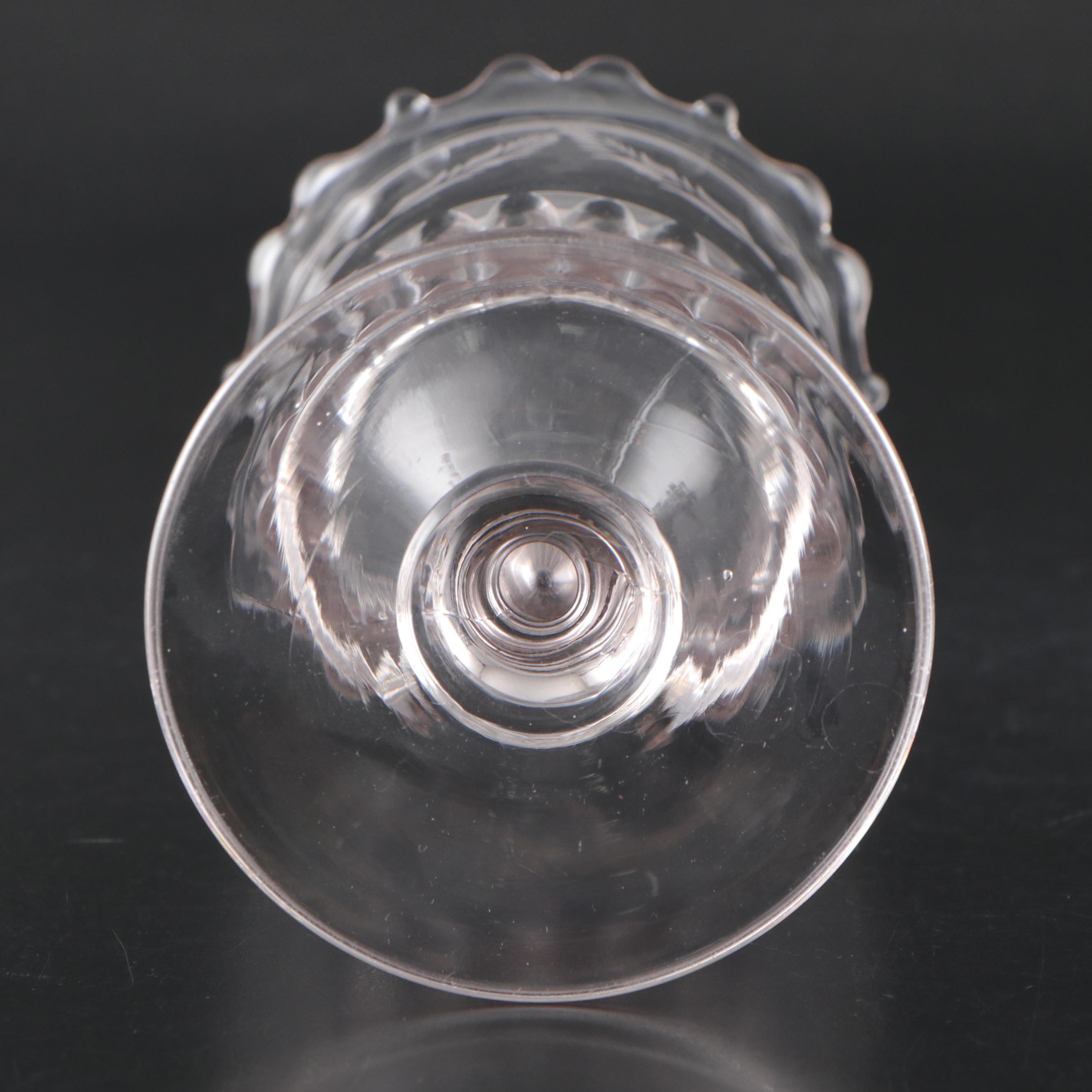 Victorian Etched Glass Spooners with Custard Glass Dresser Bottles