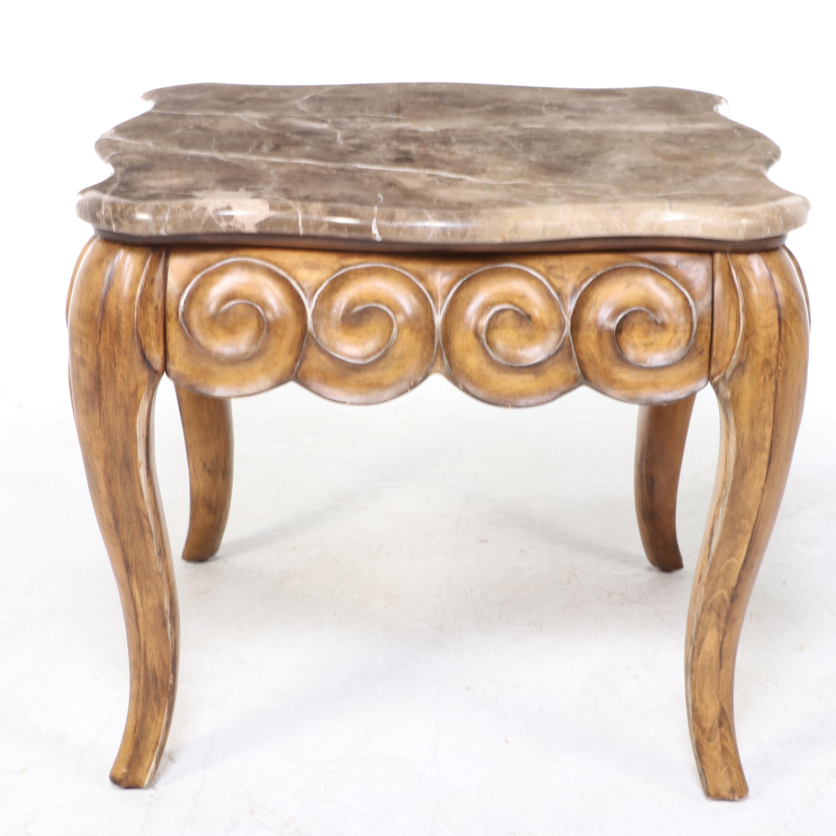 Bernhardt Furniture Rococo Revival Style Marble Top Wood Side Table