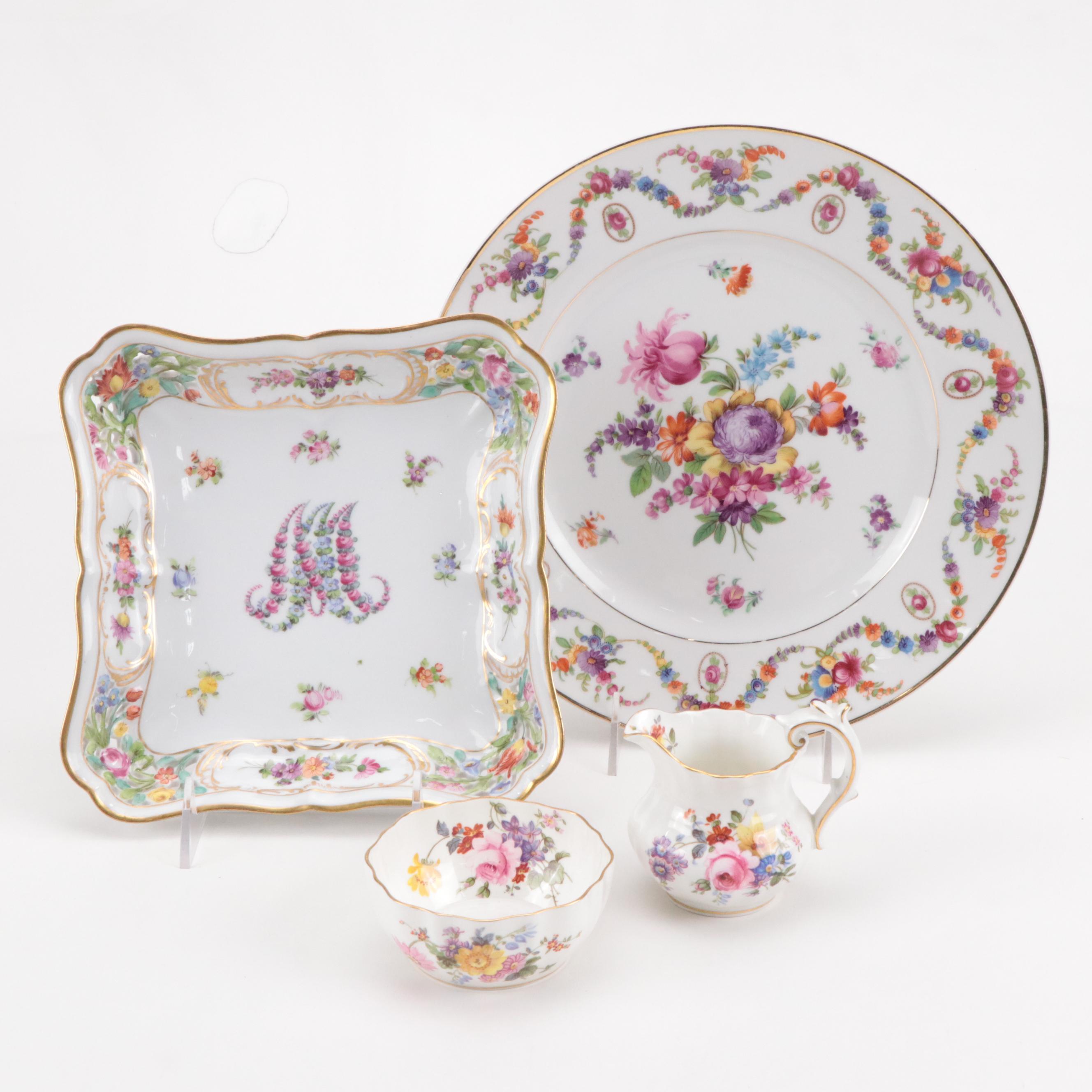 Carl Thieme Marie Antoinette Moniker Square Dish with Other Table Accessories