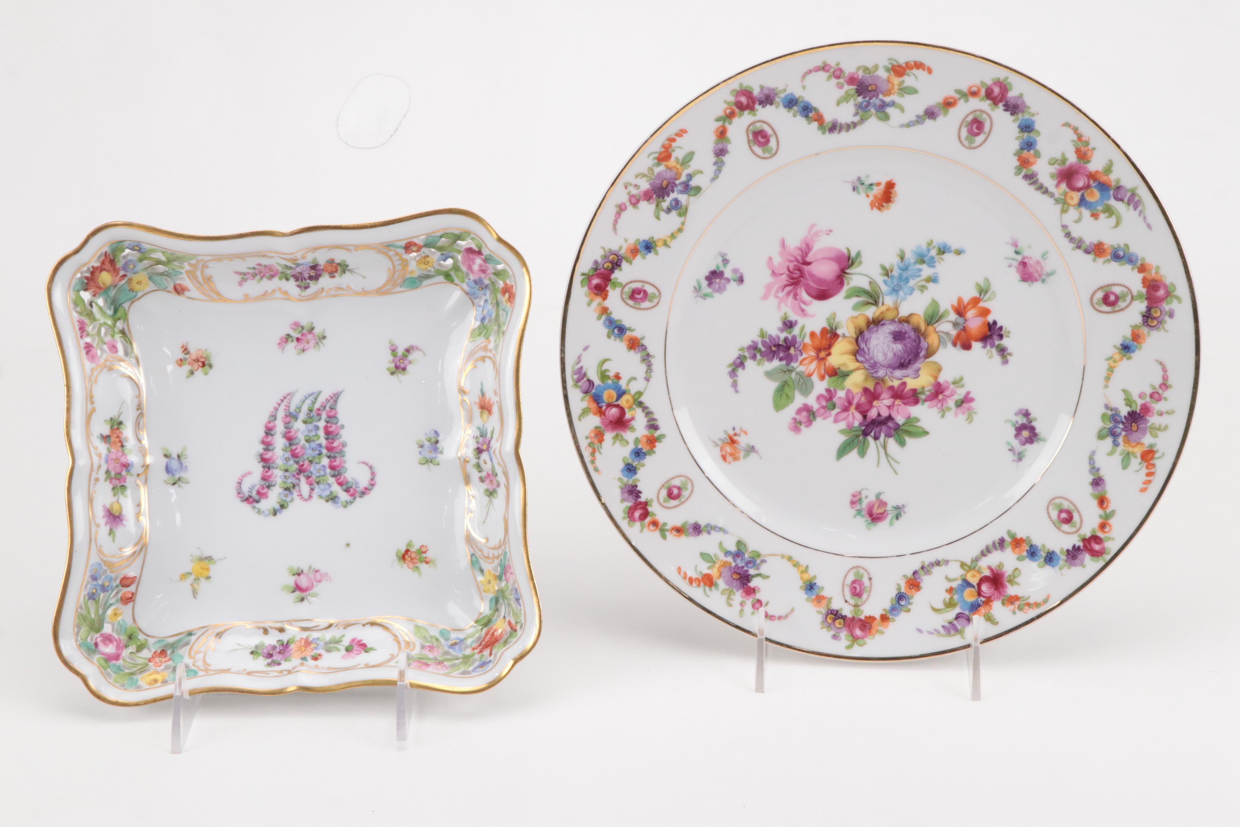 Carl Thieme Marie Antoinette Moniker Square Dish with Other Table Accessories