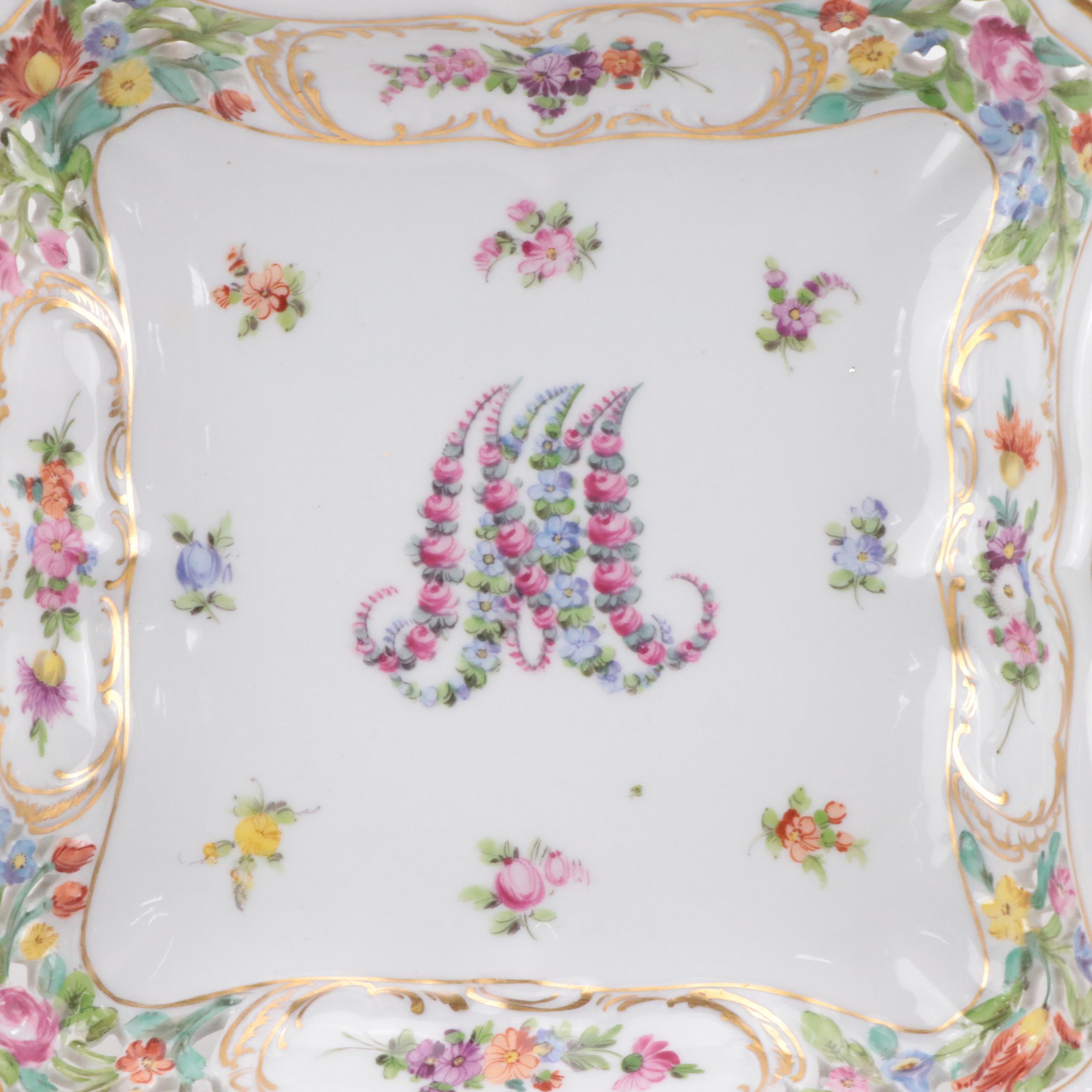 Carl Thieme Marie Antoinette Moniker Square Dish with Other Table Accessories