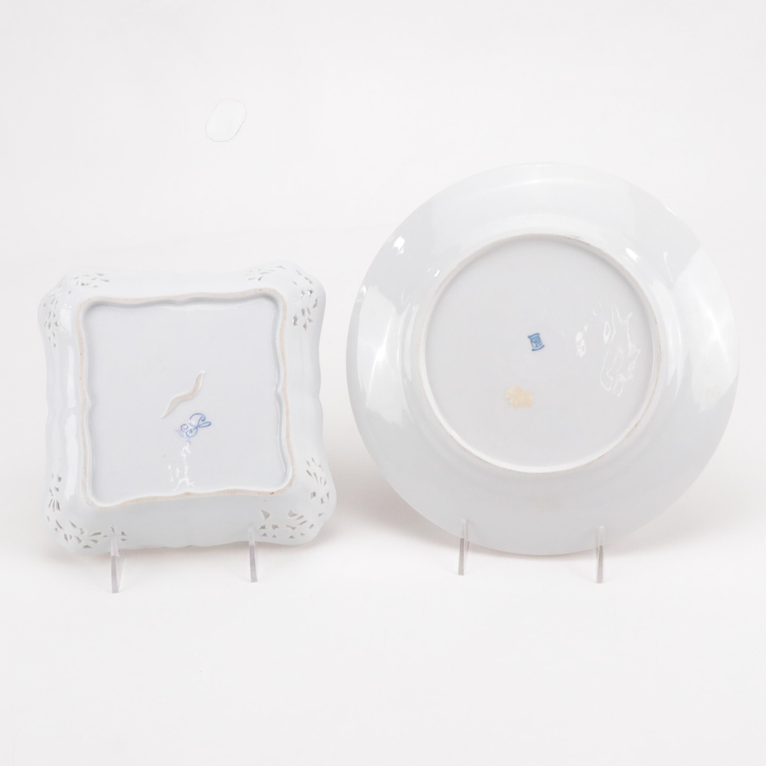 Carl Thieme Marie Antoinette Moniker Square Dish with Other Table Accessories