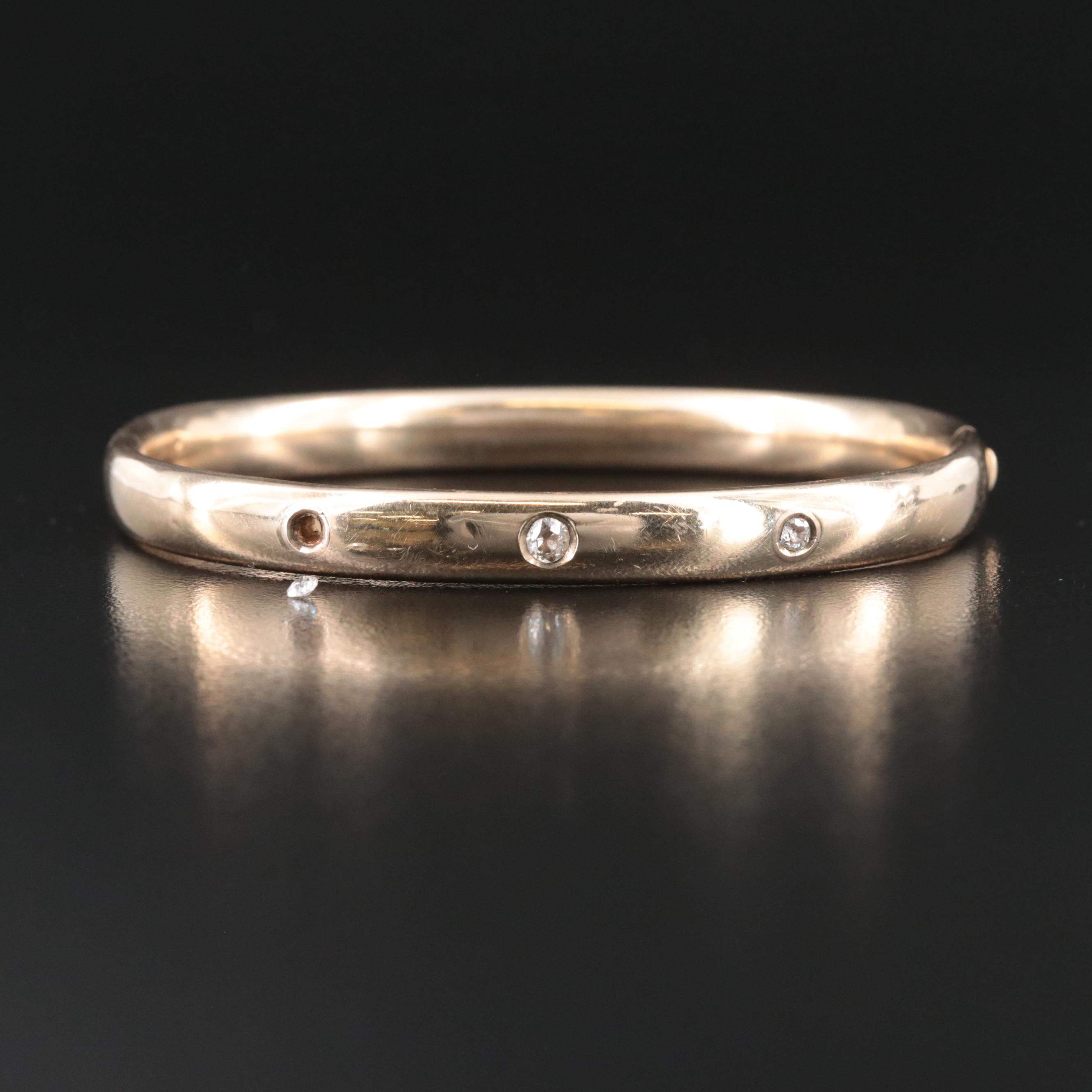 Vintage 10K 0.28 CTW Diamond Hinged Bangle