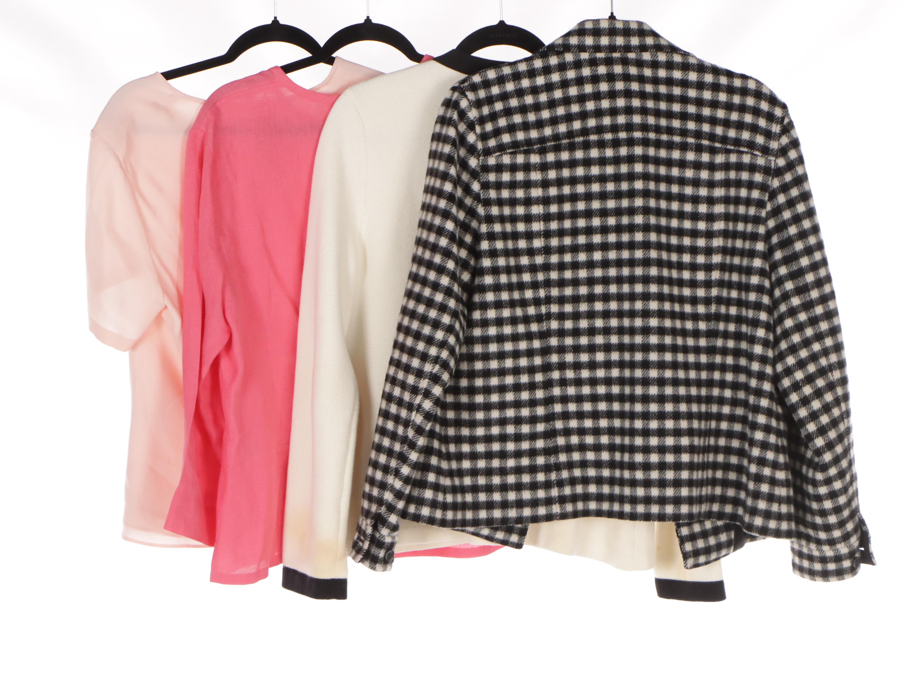 Talbots Silk Blouse, Linen Tunic Shirt, Knit Jacket, and Check Jacket